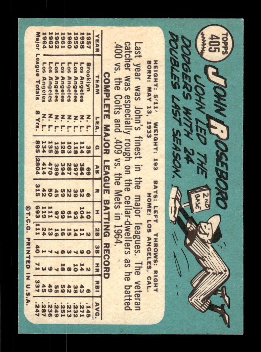 1965 Topps #405 John Roseboro Los Angeles Dodgers VGEX CS26015646