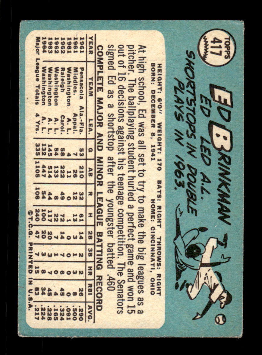 1965 Topps #417 Ed Brinkman Washington Senators VGEX CS26015657