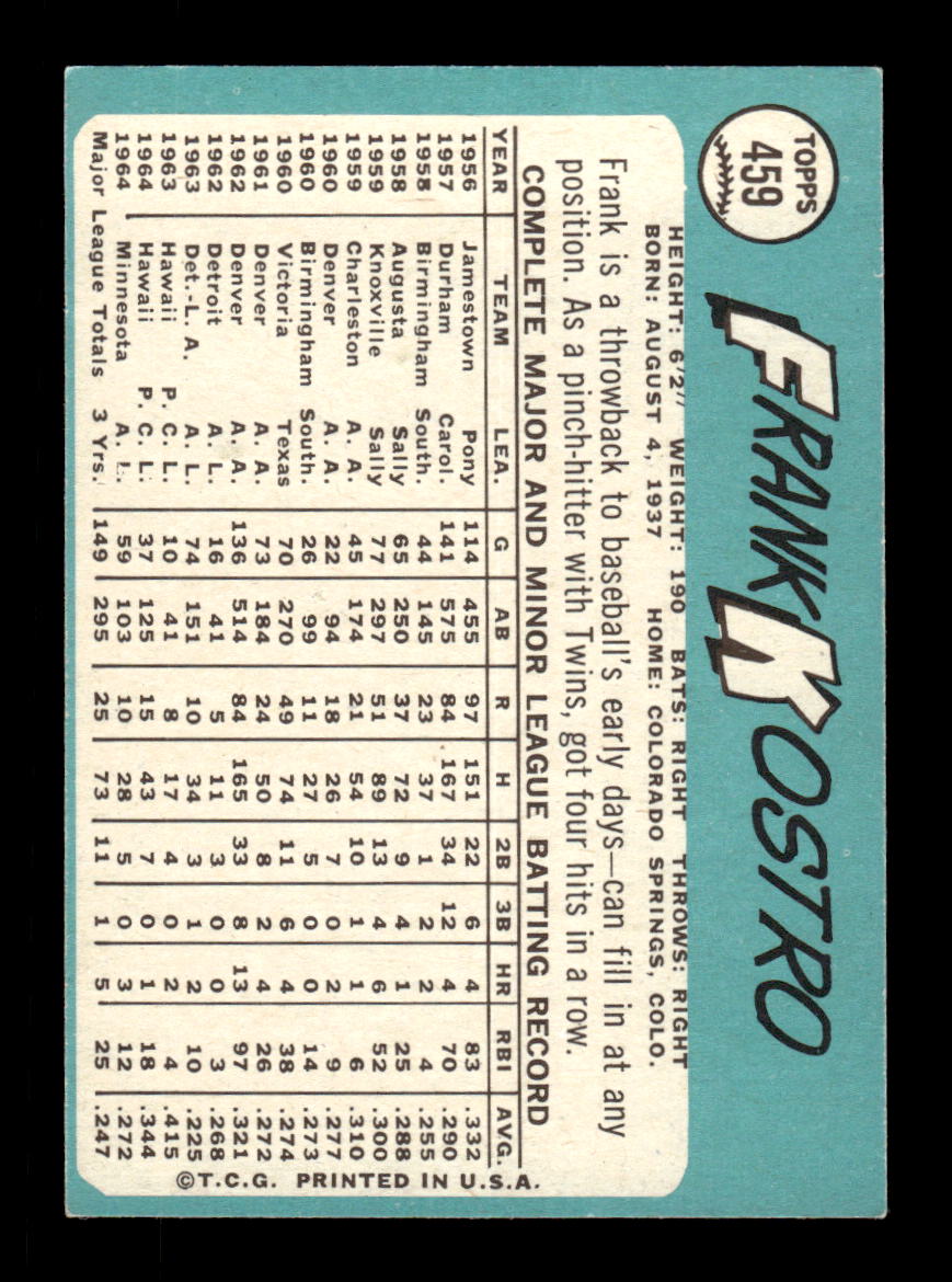 1965 Topps #459 Frank Kostro Minnesota Twins EXMT CS26015697