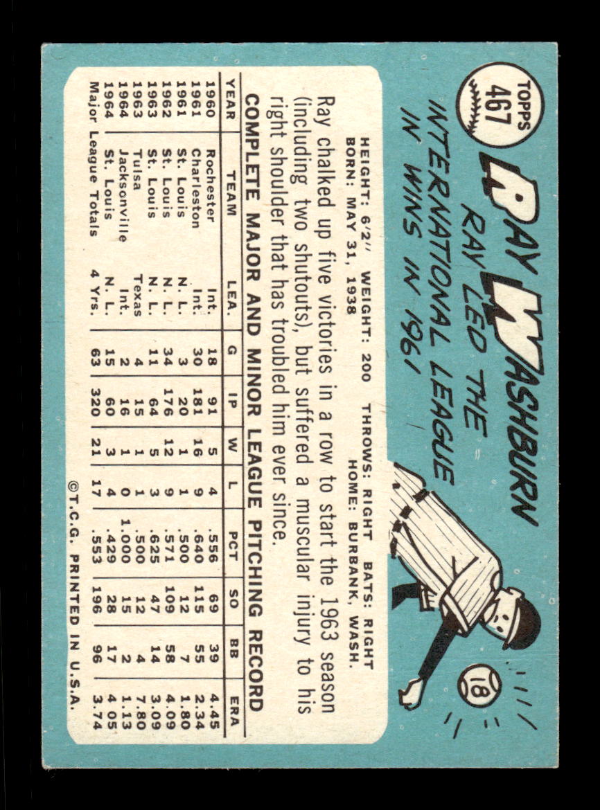 1965 Topps #467 Ray Washburn St. Louis Cardinals EXMT CS26015703