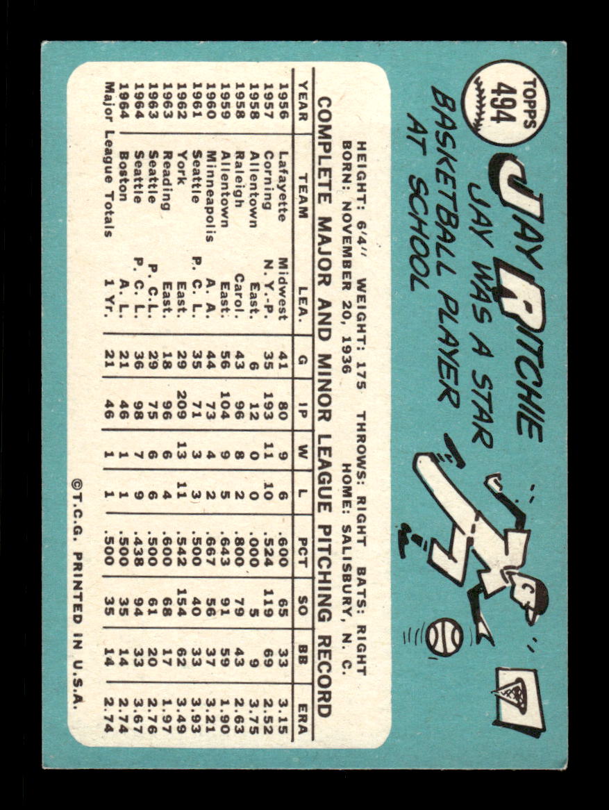 1965 Topps #494 Jay Ritchie Boston Red Sox EXMT CS26015728