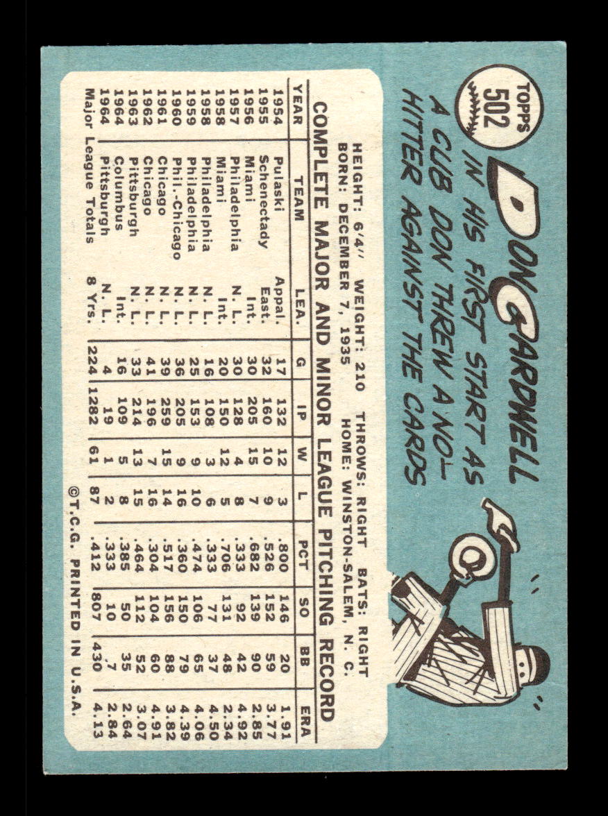 1965 Topps #502 Don Cardwell Pittsburgh Pirates EXMT CS26015736