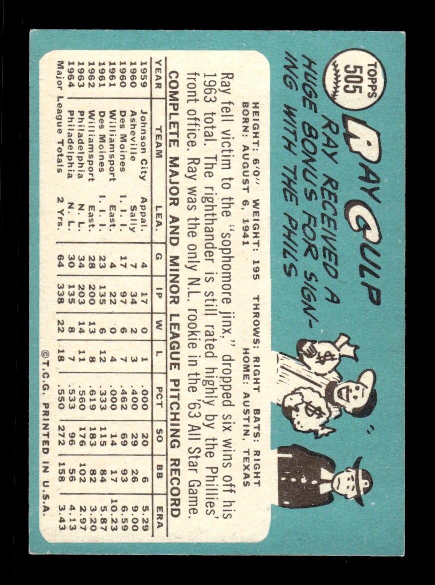 1965 Topps #505 Ray Culp Philadelphia Phillies EXMT CS26015739