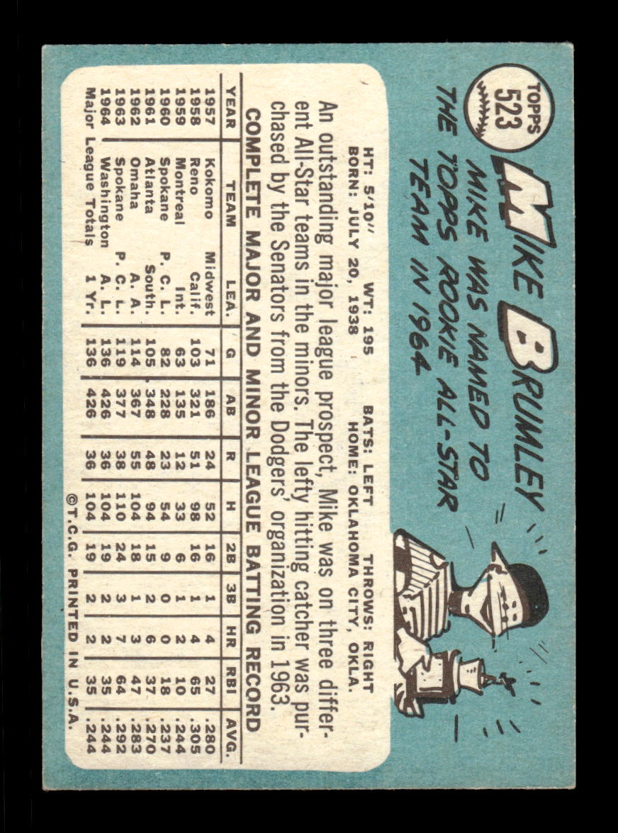 1965 Topps #523 Mike Brumley Washington Senators EXMT CS26015755