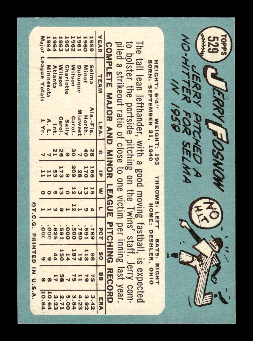 1965 Topps #529 Jerry Fosnow Minnesota Twins EXMT CS26015760