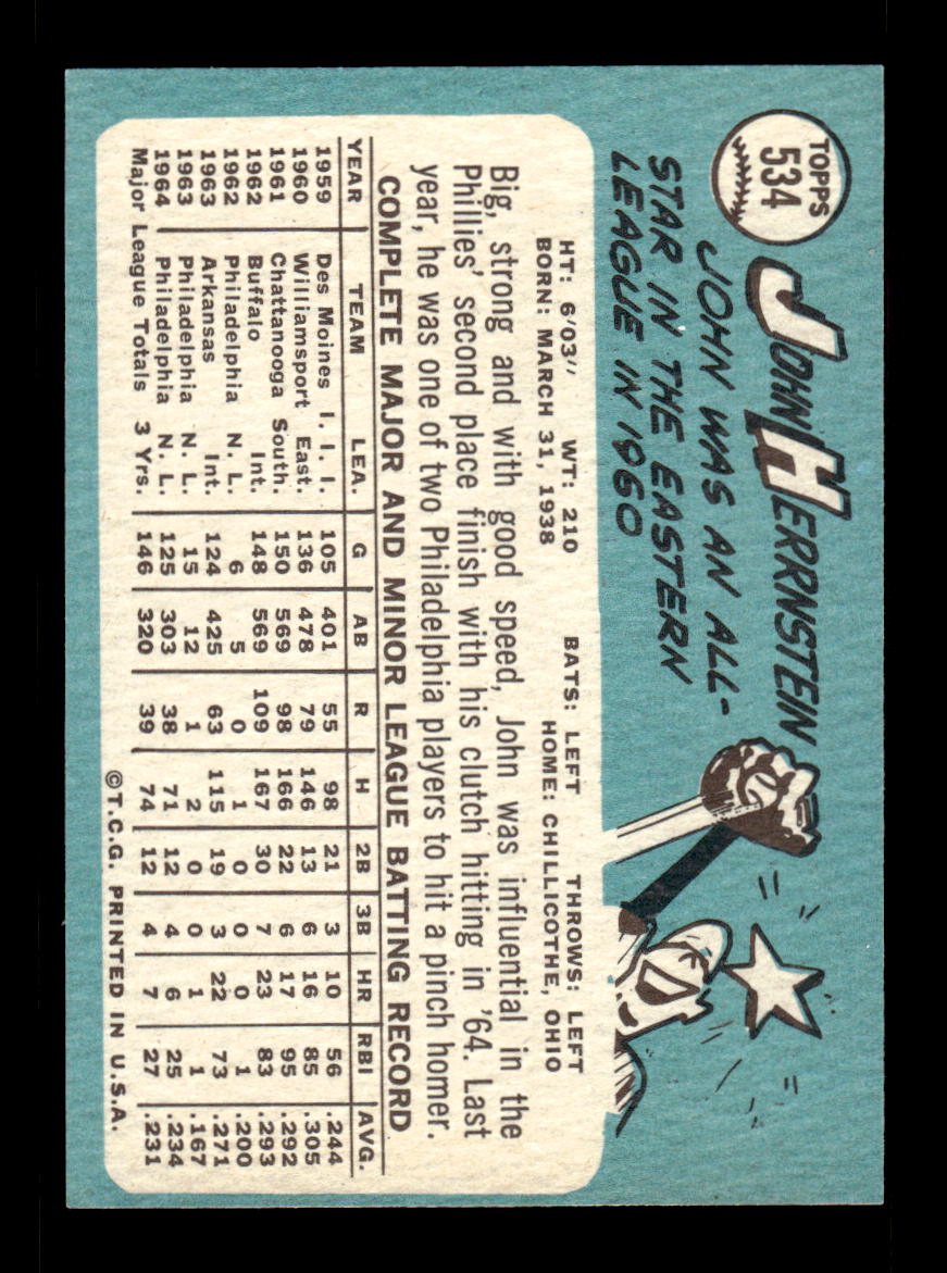 1965 Topps #534 John Herrnstein Philadelphia Phillies EXMT CS26015764