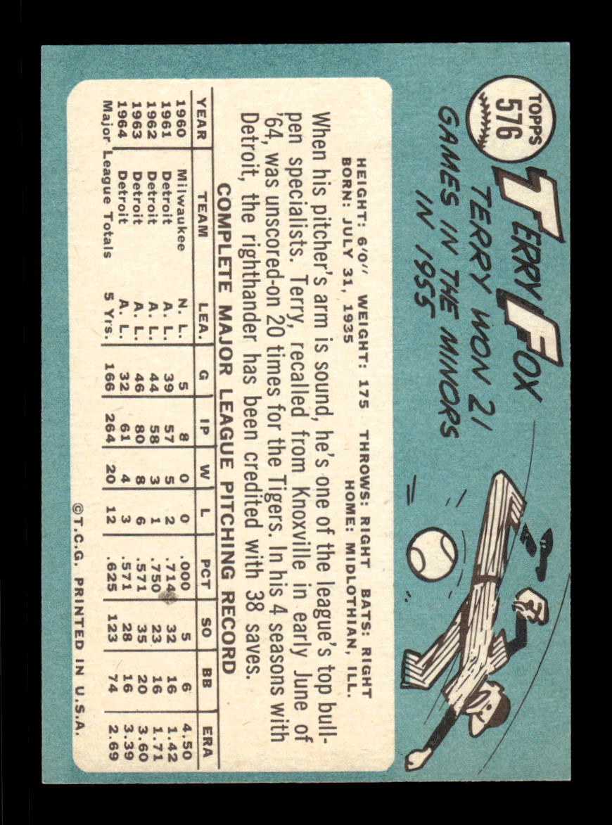 1965 Topps #576 Terry Fox Detroit Tigers EXMT CS26015804