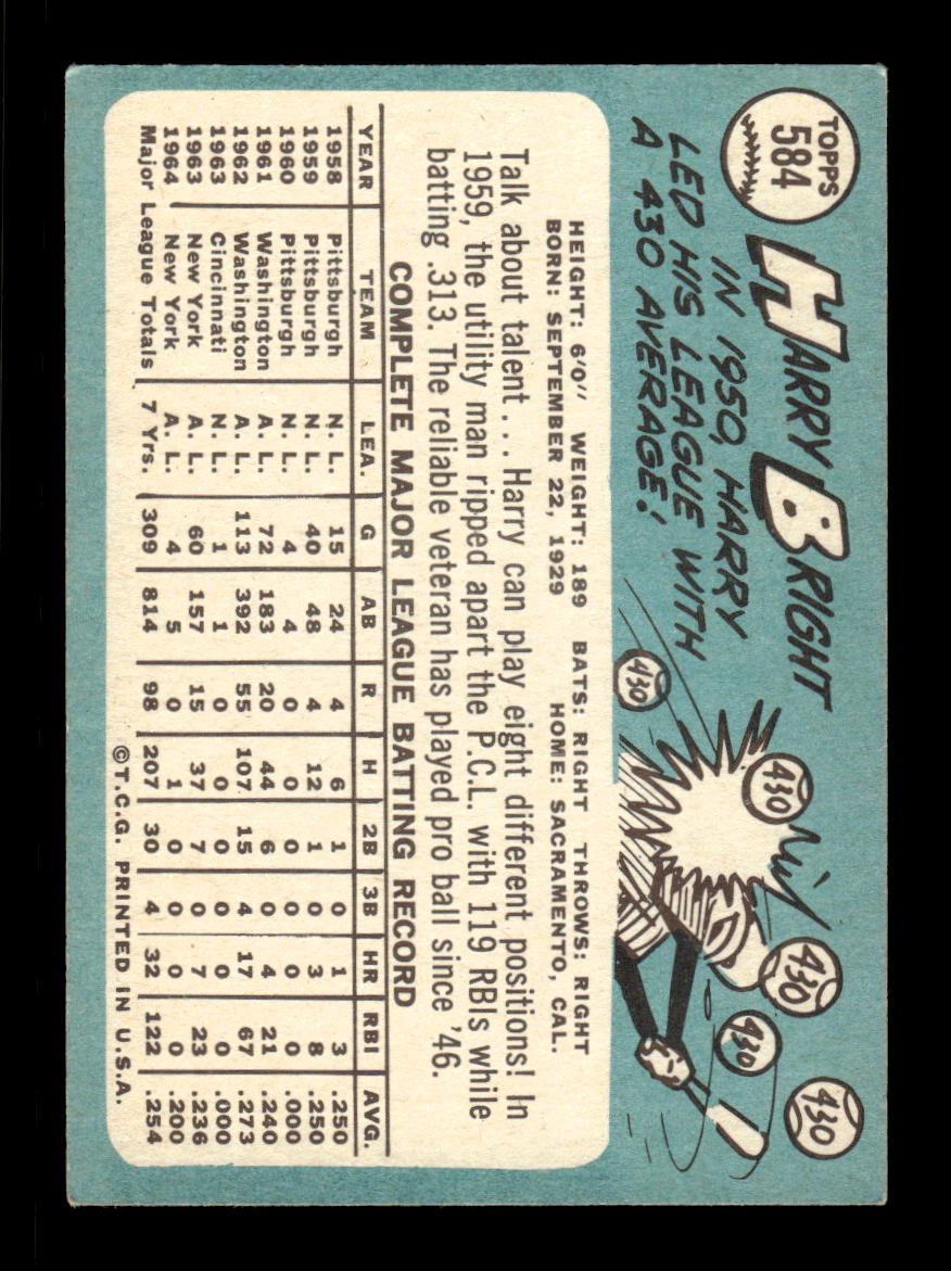 1965 Topps #584 Harry Bright Chicago Cubs EXMT CS26015811