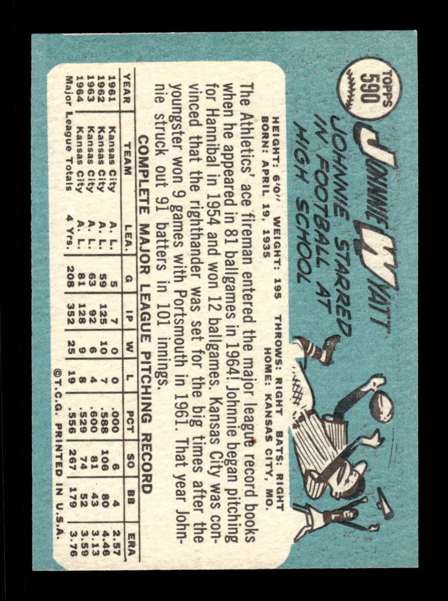 1965 Topps #590 John Wyatt Kansas City Athletics EXMT CS26015817