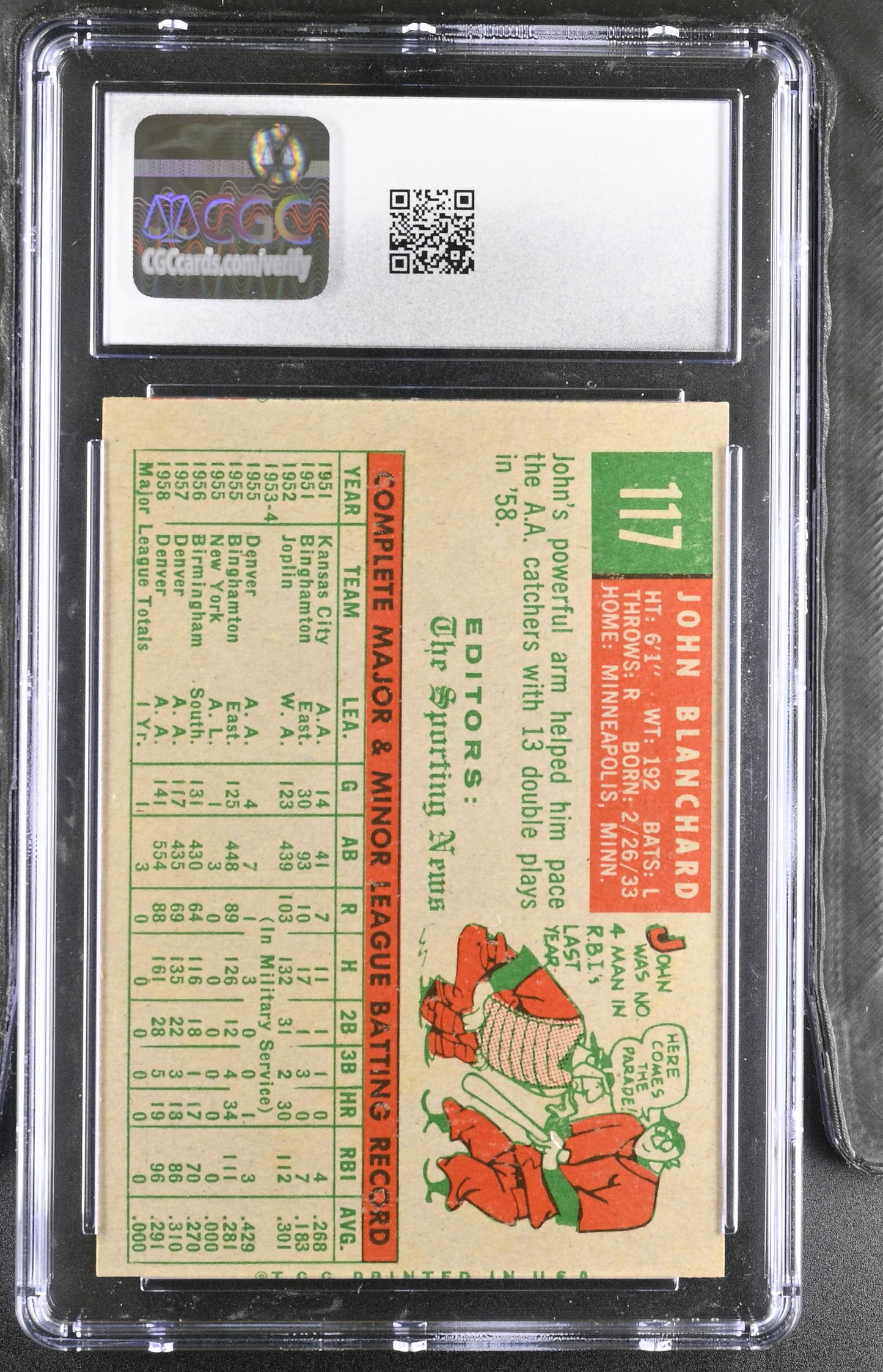 1959 Topps #117 John Blanchard CGC 6 SN 6142657006