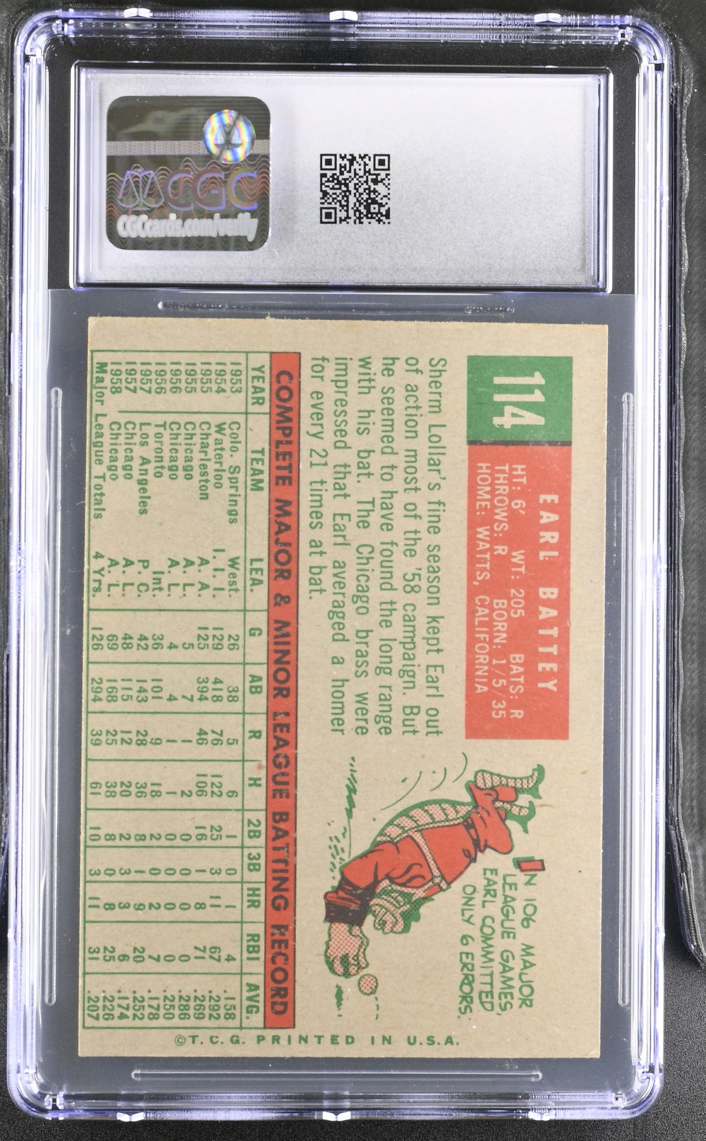 1959 Topps #114 Earl Battey CGC 5 SN 6142657033