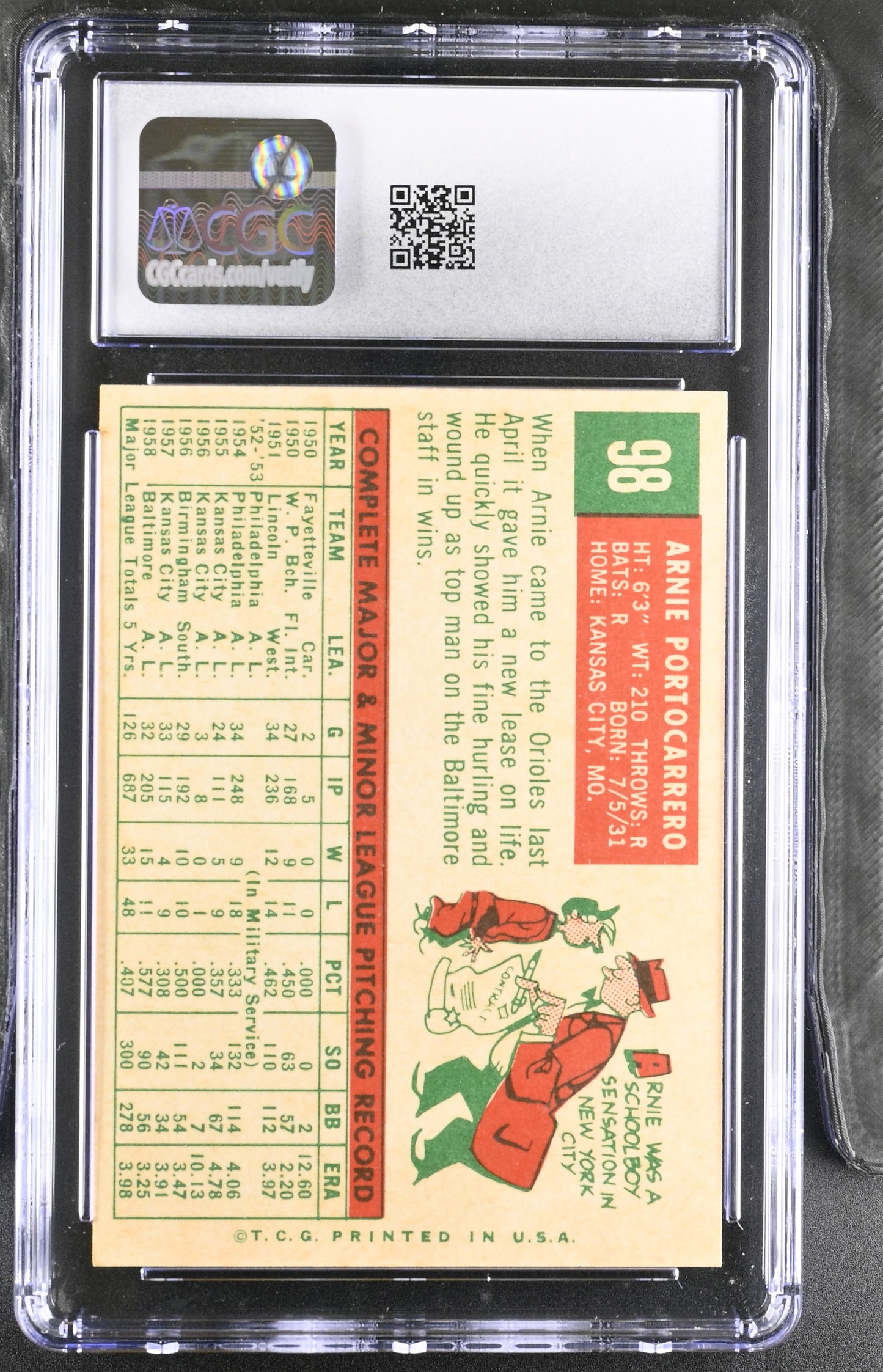 1959 Topps #98 Arnie Portocarrero CGC 5 SN 6142657041