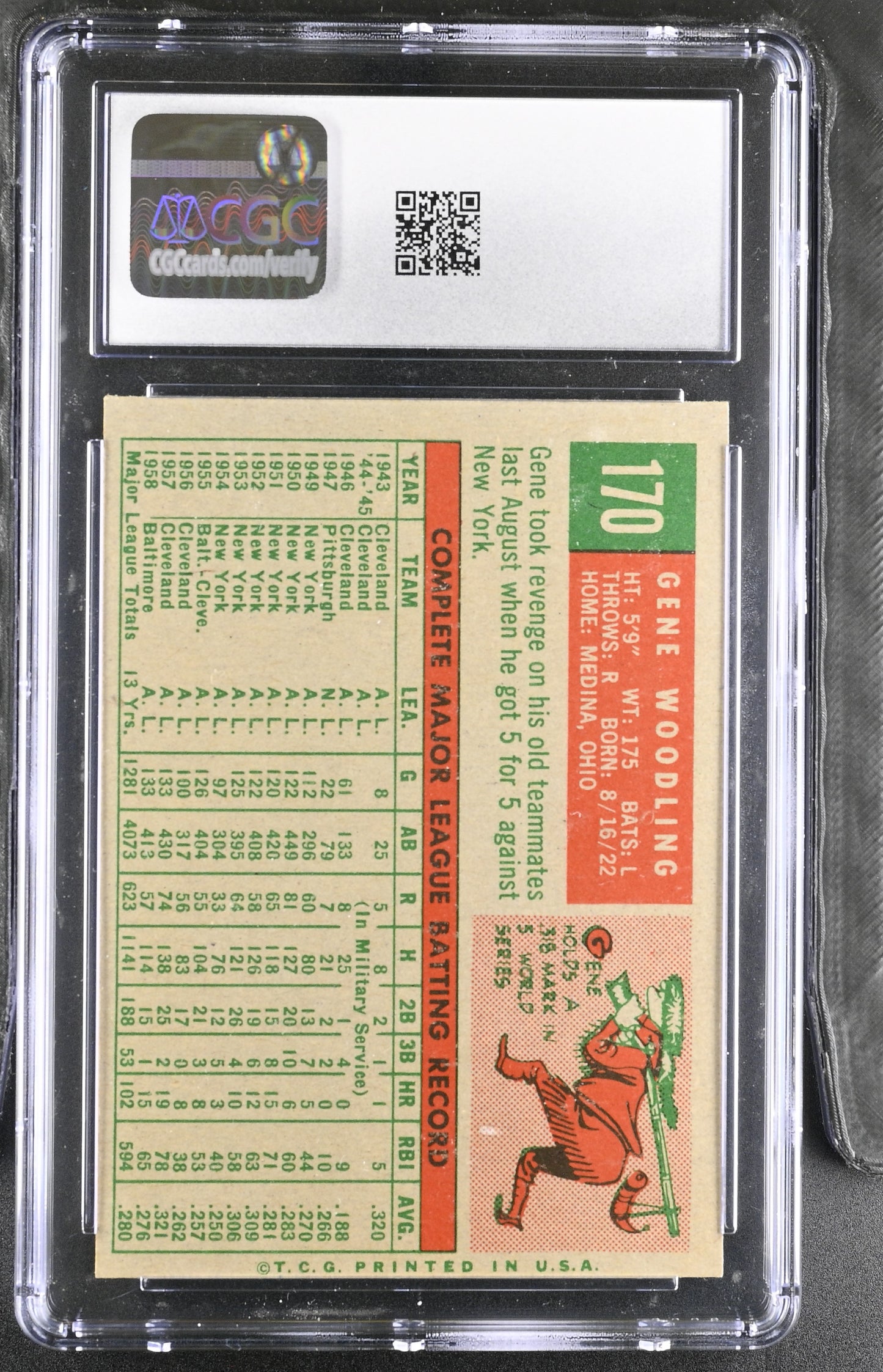 1959 Topps #170 Gene Woodling CGC 6 SN 6142657051