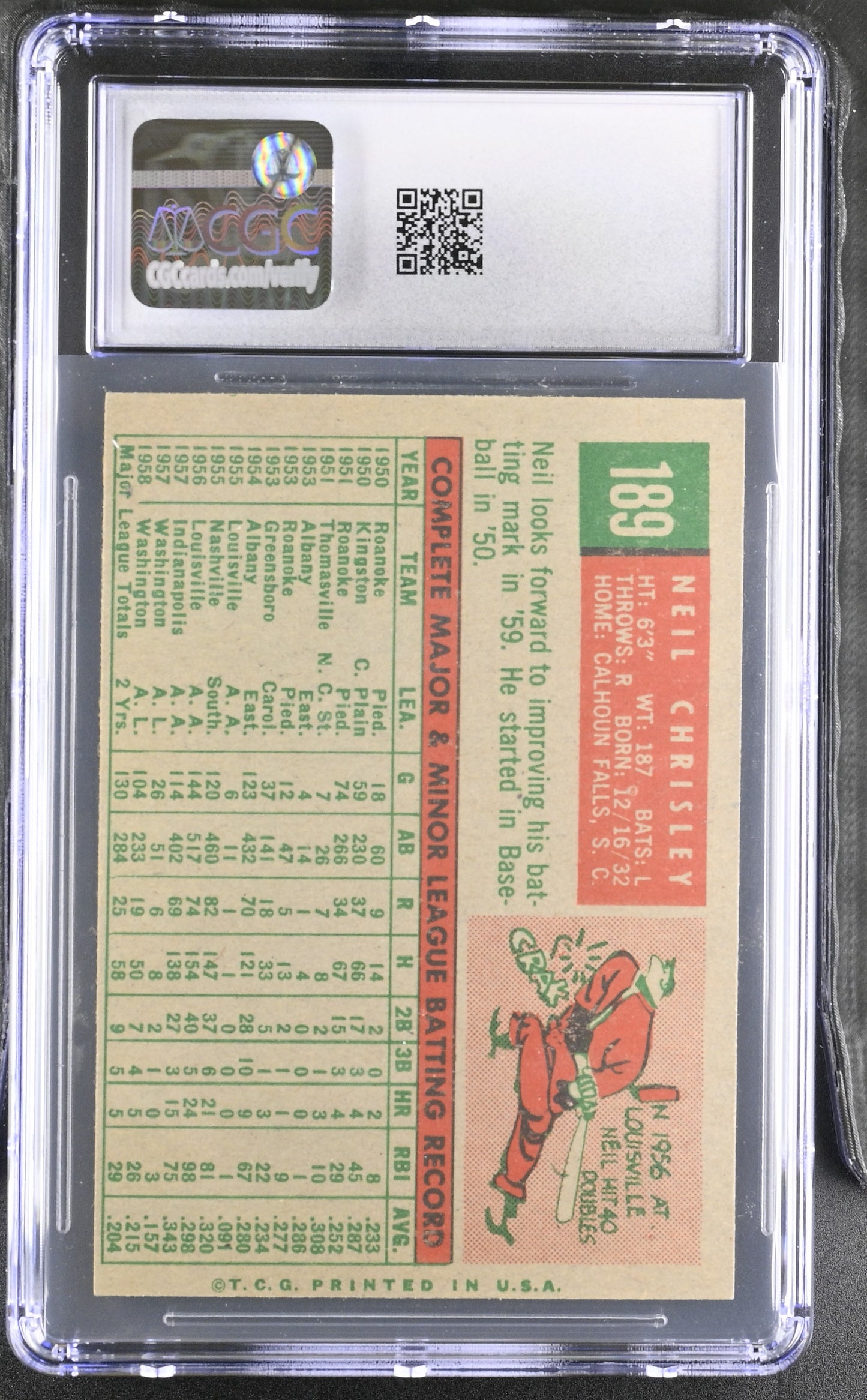 1959 Topps #189 Neil Chrisley CGC 7 SN 6142657057
