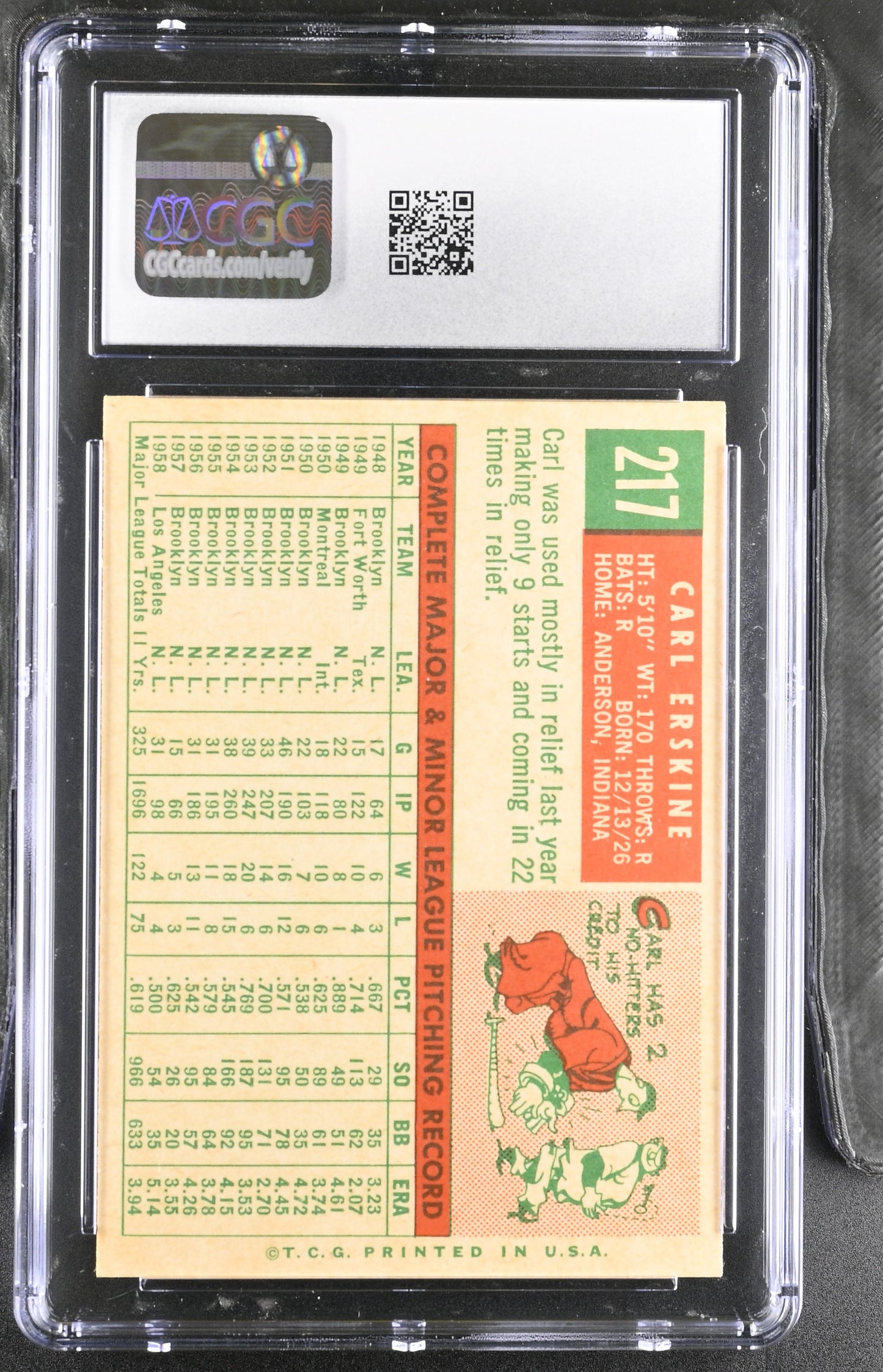 1959 Topps #217 Carl Erskine CGC 8 SN 6142657061