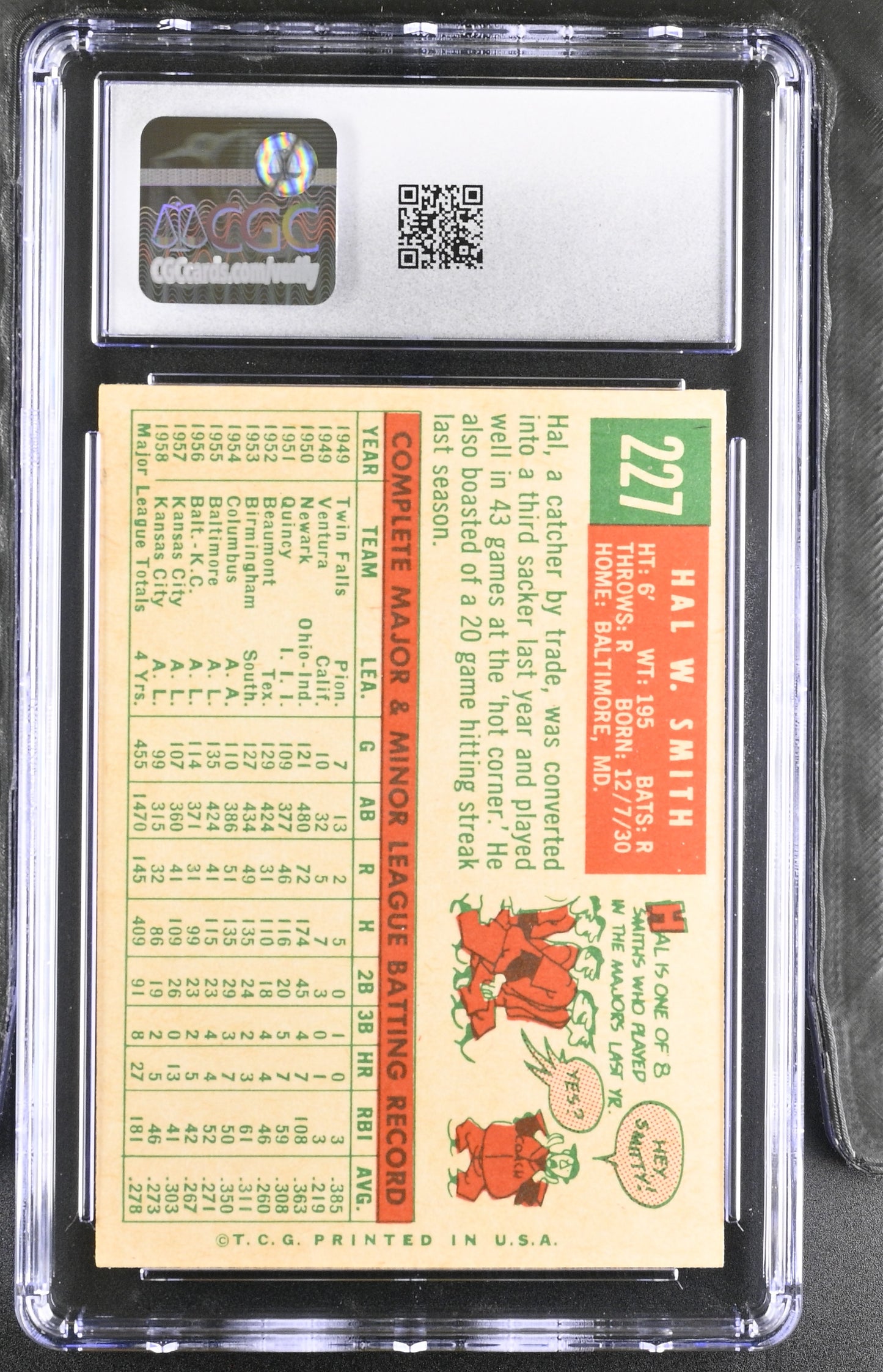 1959 Topps #227 Hal Smith CGC 6 SN 6142657075