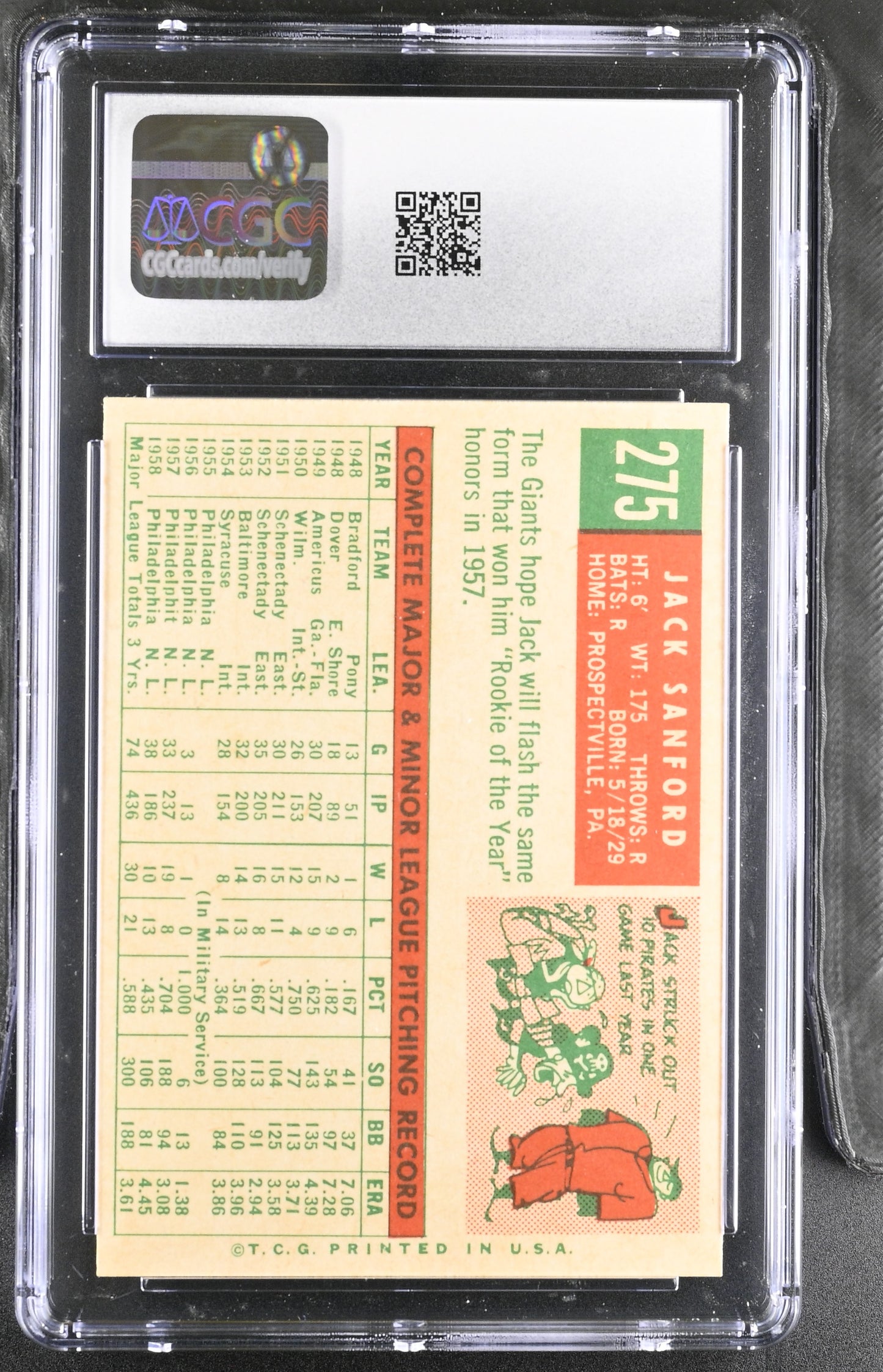 1959 Topps #275 Jack Sanford CGC 5 SN 6142657082