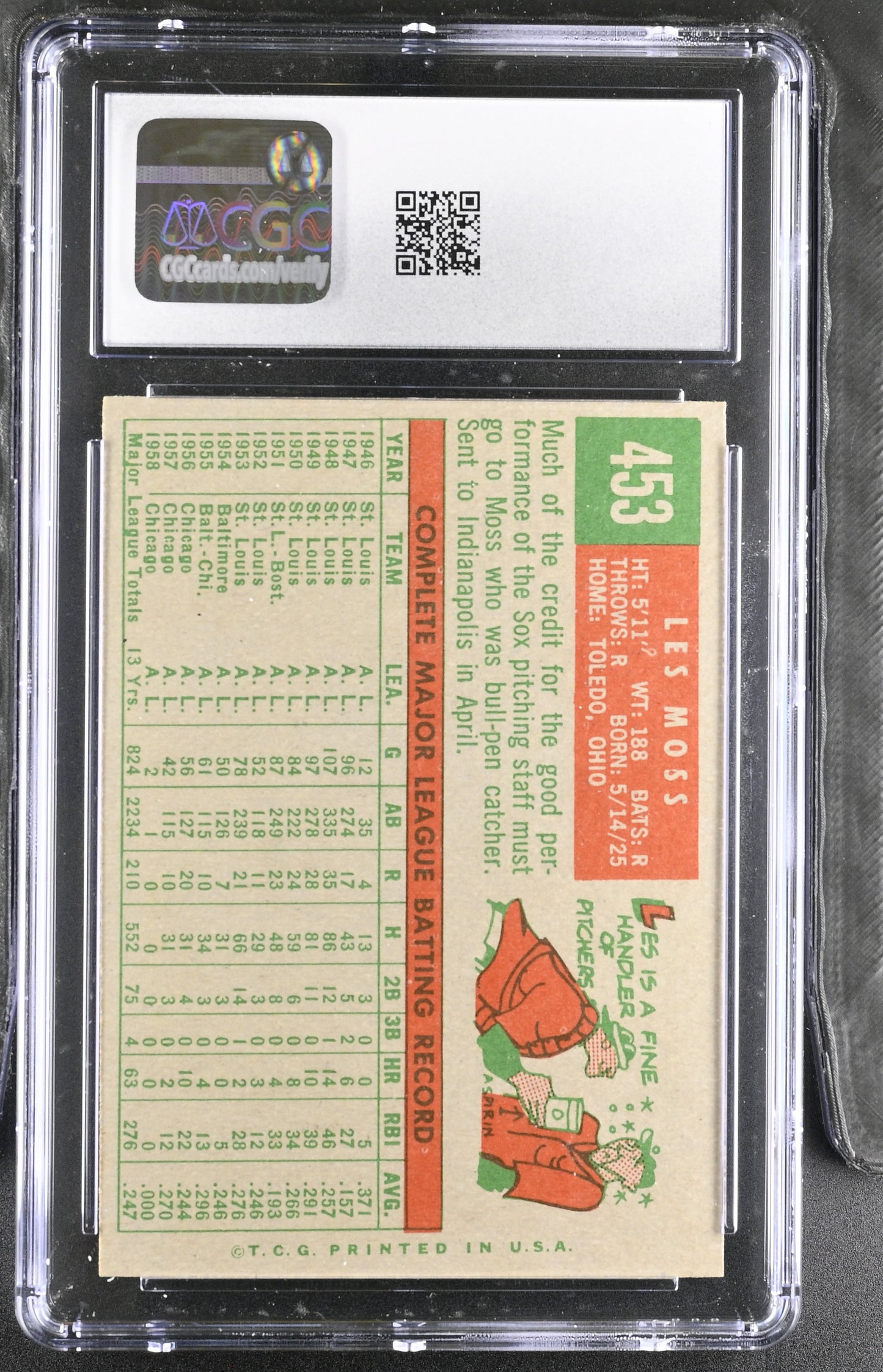 1959 Topps #453 Les Moss CGC 7 SN 6142657095