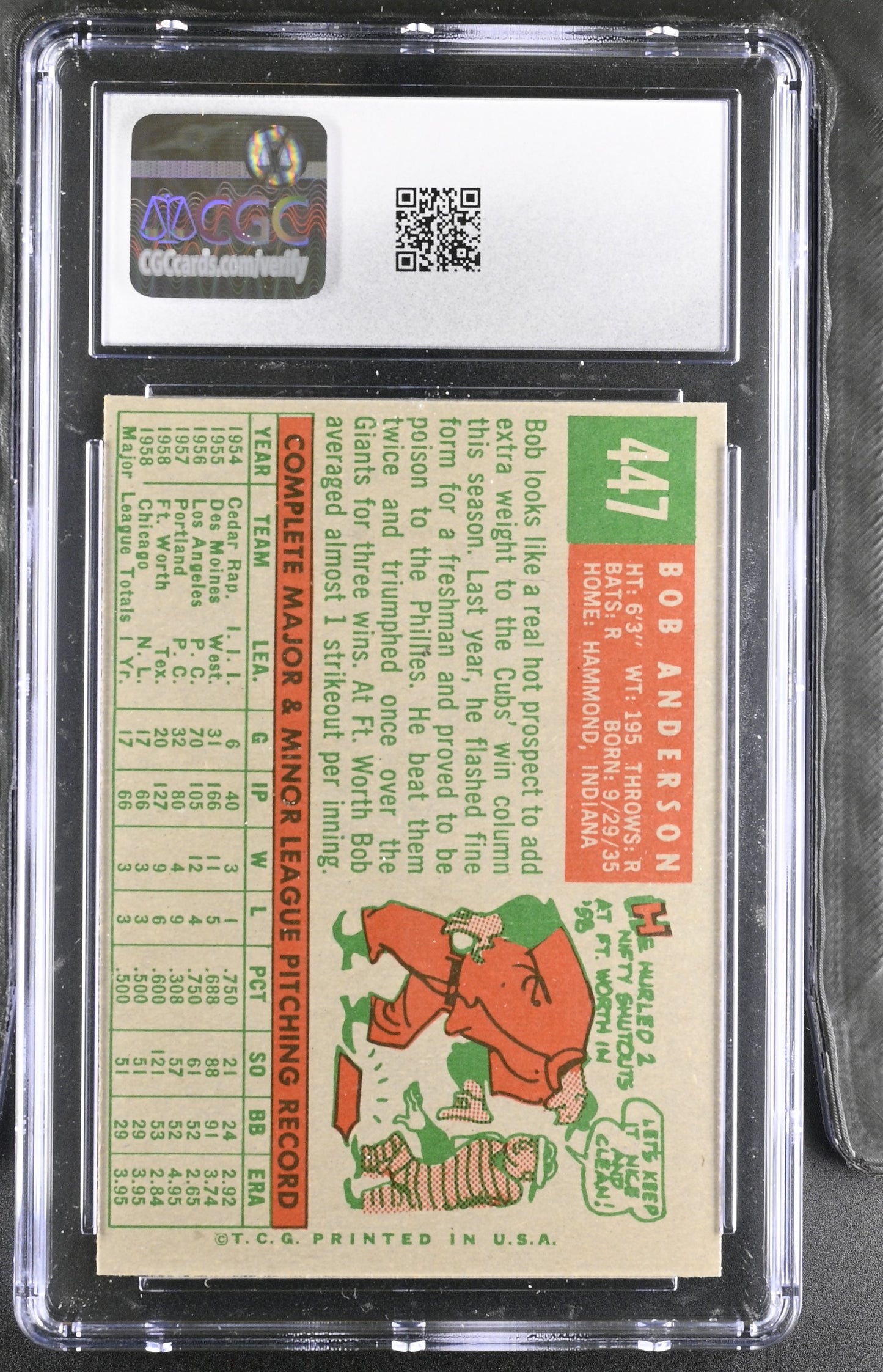 1959 Topps #447 Bob Anderson CGC 6.5 SN 6142657096