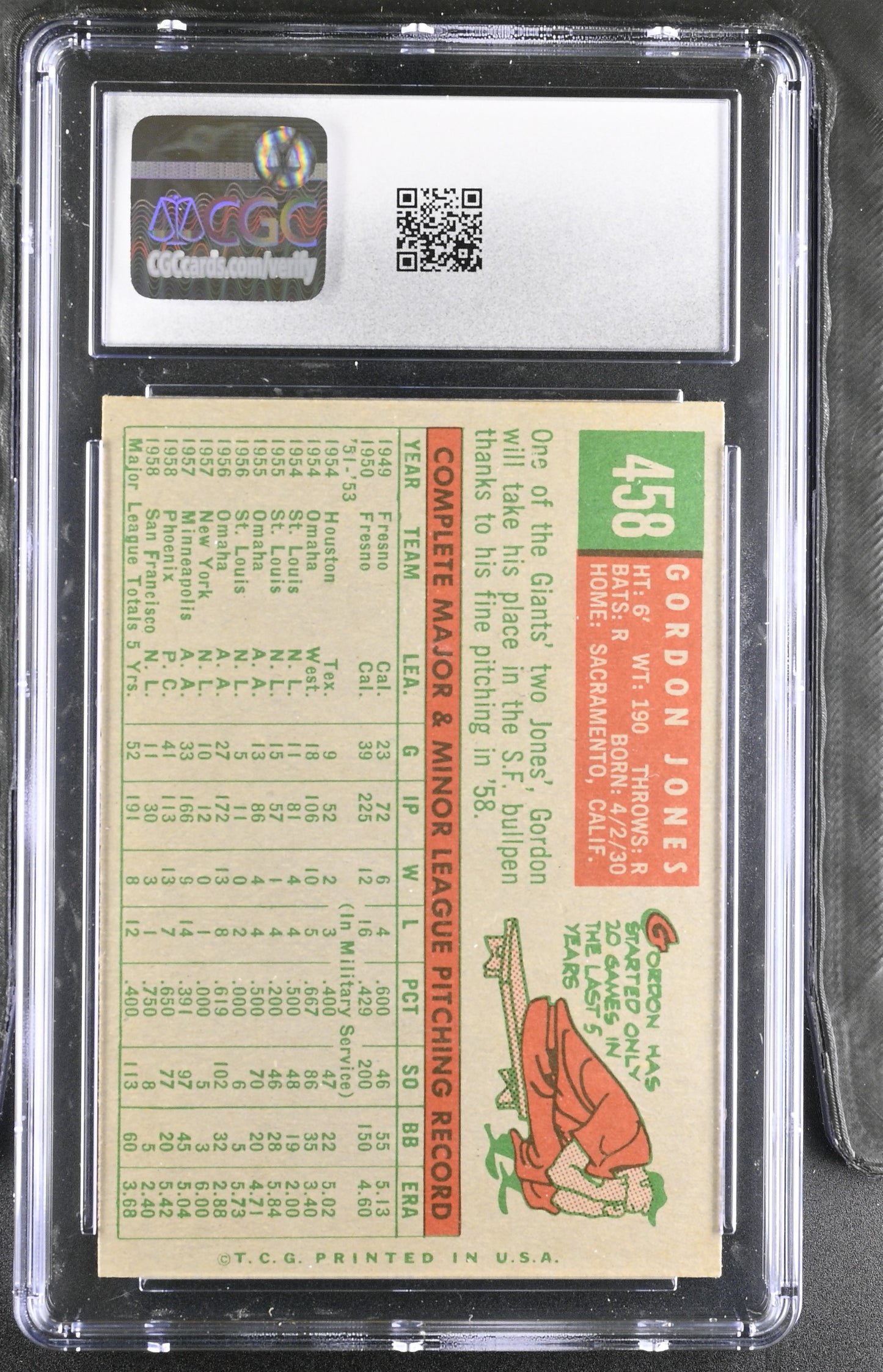 1959 Topps #458 Gordon Jones CGC 8 SN 6142657106