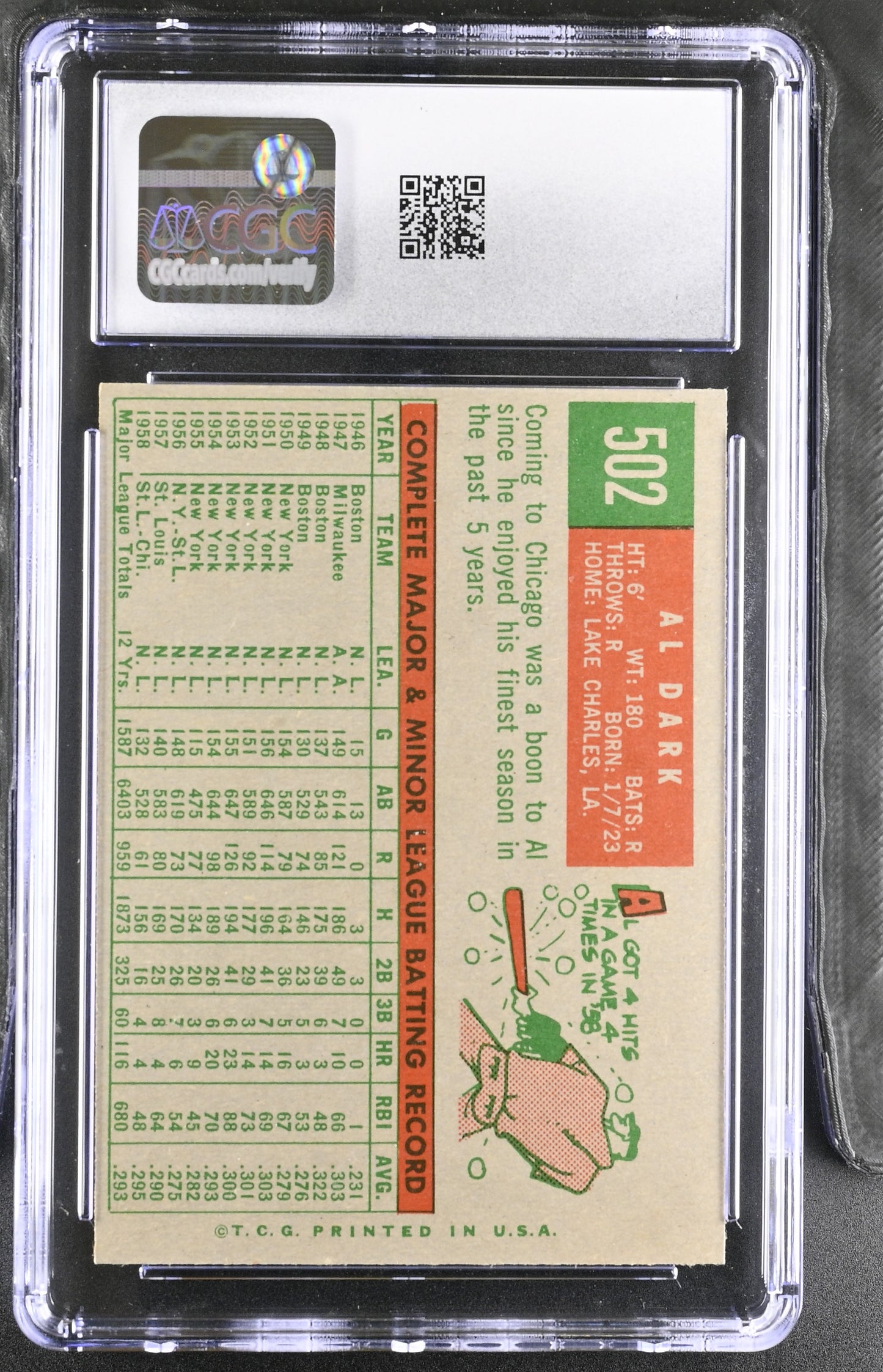1959 Topps #502 Alvin Dark CGC 8 SN 6142657112