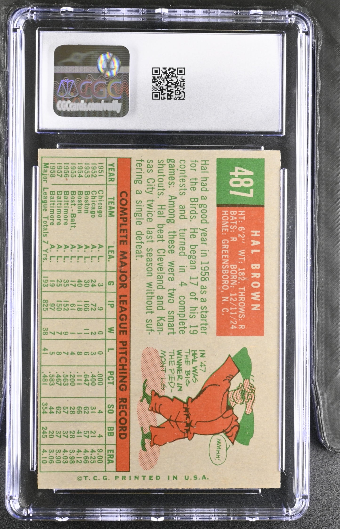1959 Topps #487 Hal Brown CGC 6 SN 6142657118