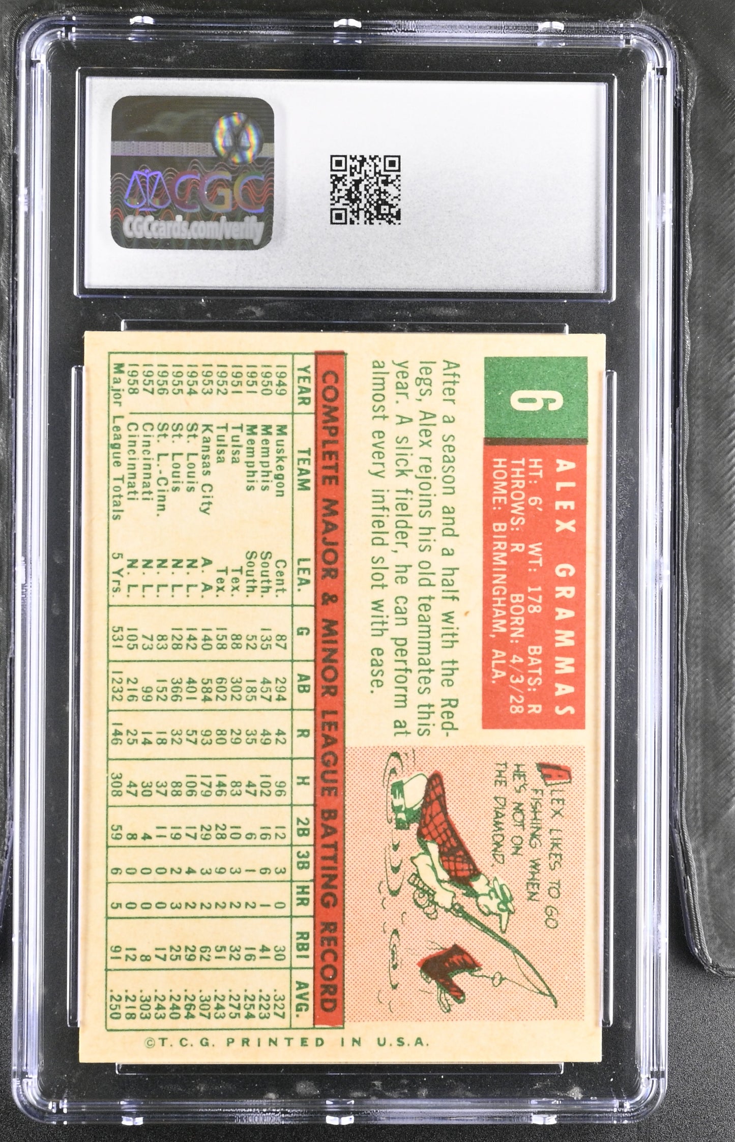 1959 Topps #6 Alex Grammas CGC 6 SN 6142657124