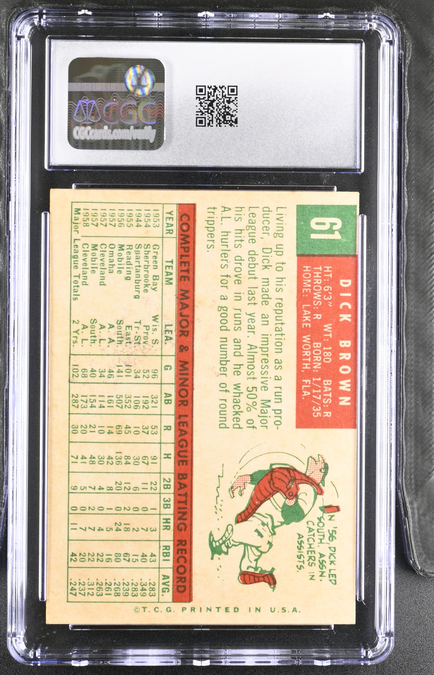 1959 Topps #61 Dick Brown CGC 6 SN 6142657130