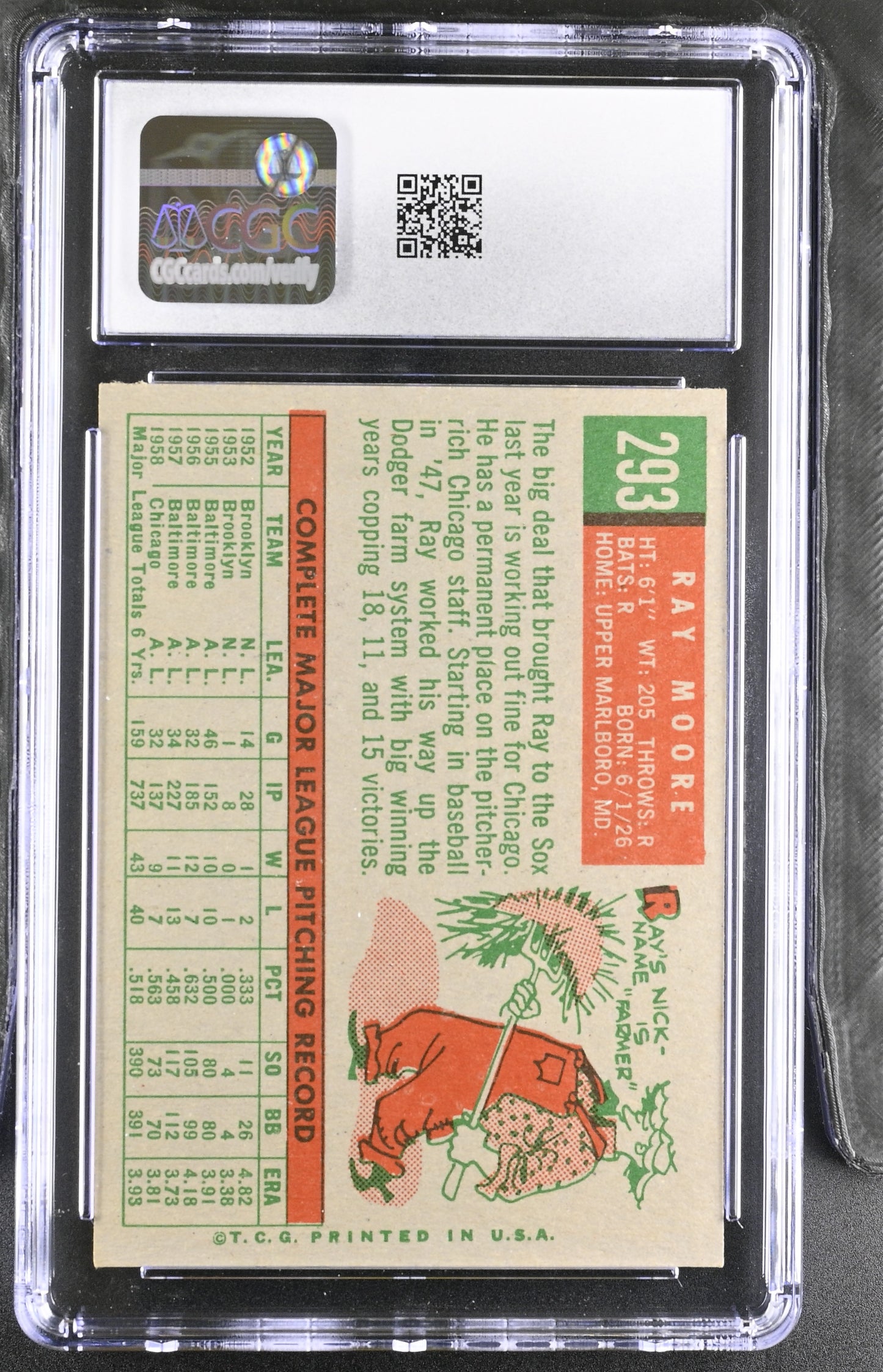 1959 Topps #293 Ray Moore CGC 6 SN 6142657148