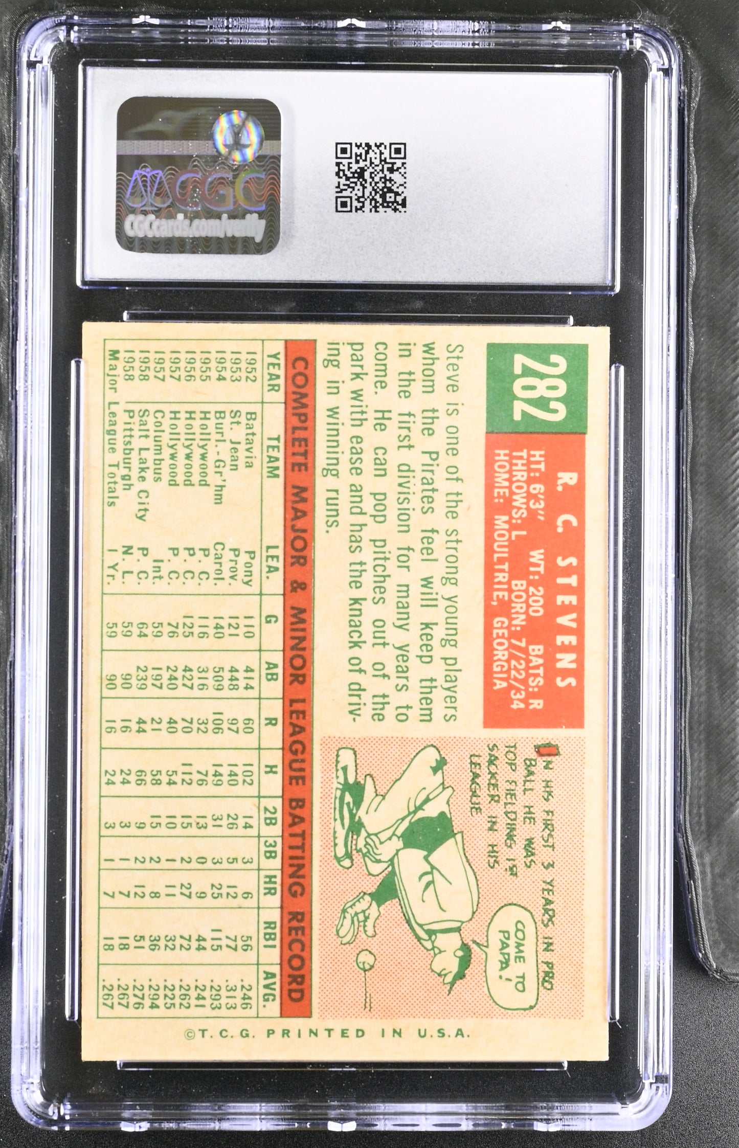 1959 Topps #282 R.C. Stevens CGC 7.5 SN 6142657152