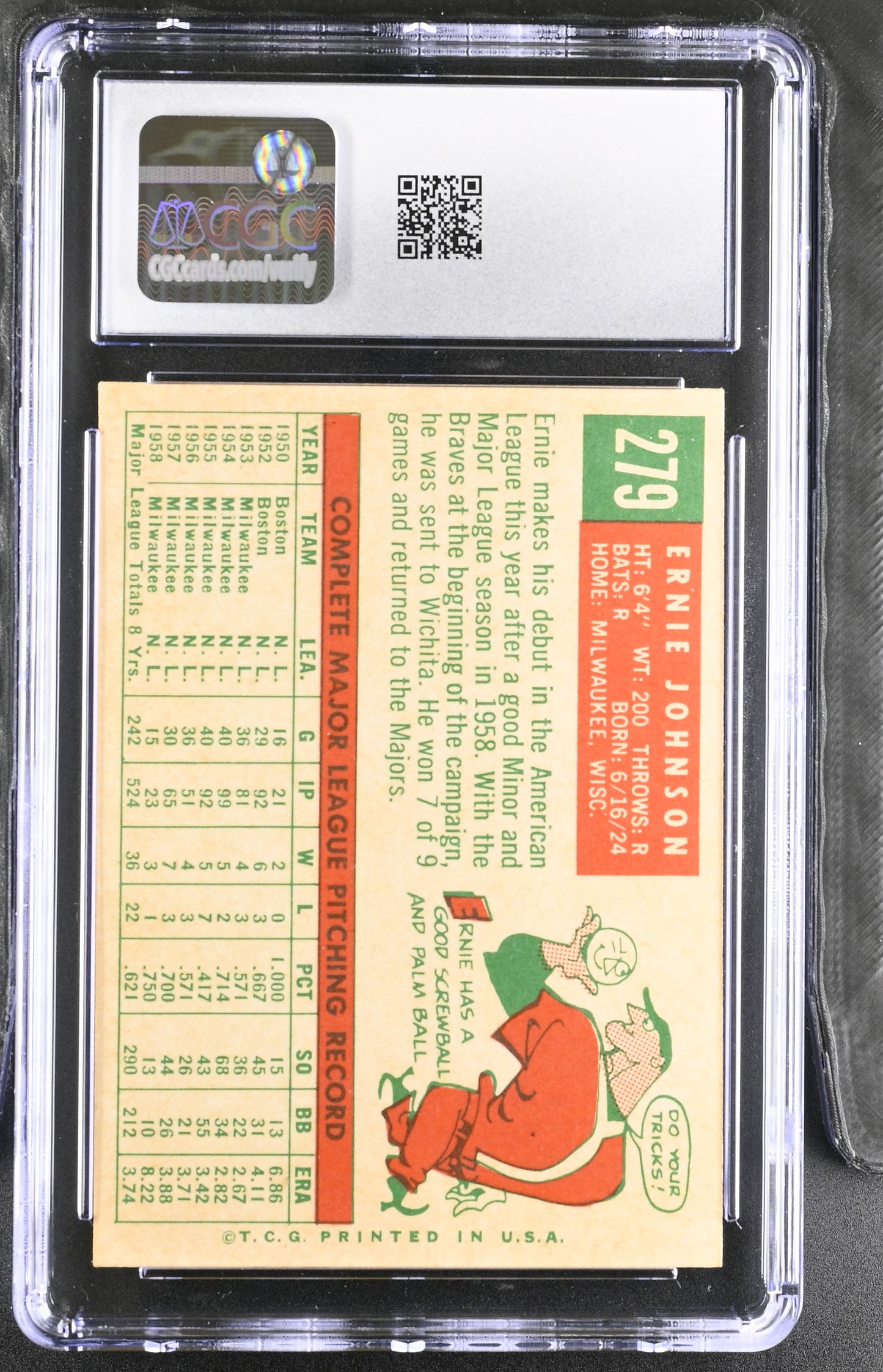 1959 Topps #279 Ernie Johnson CGC 8.5 SN 6142657155