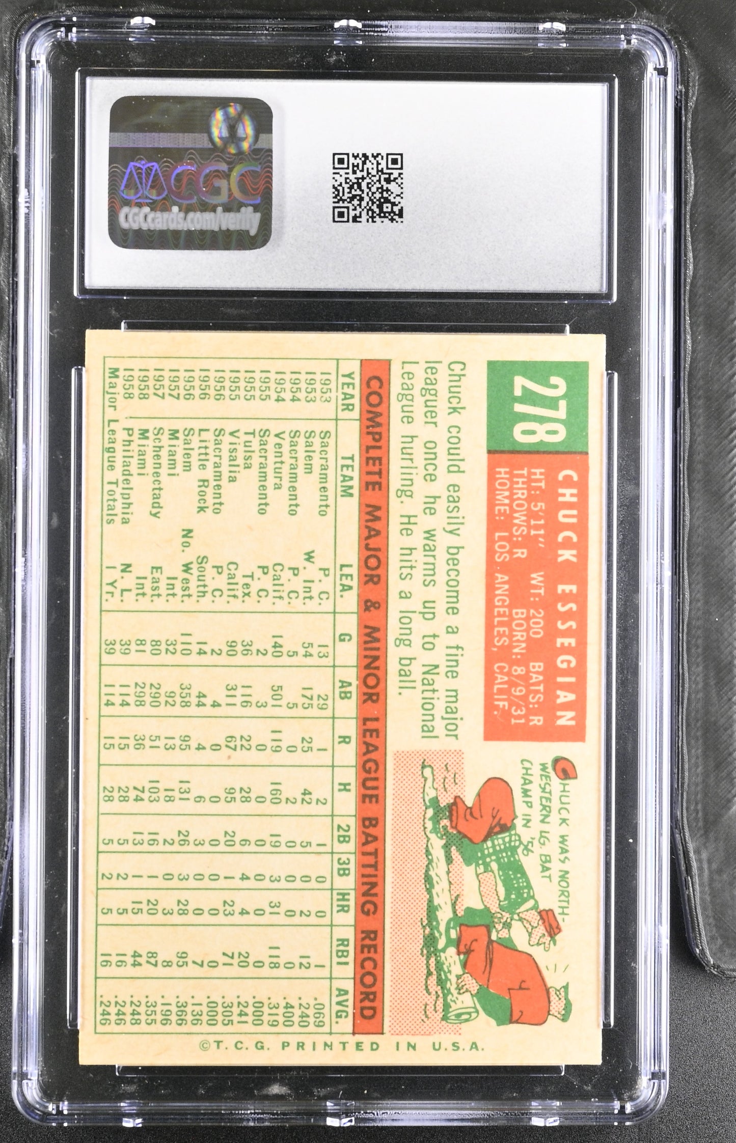 1959 Topps #278 Chuck Essegian CGC 4.5 SN 6142657156