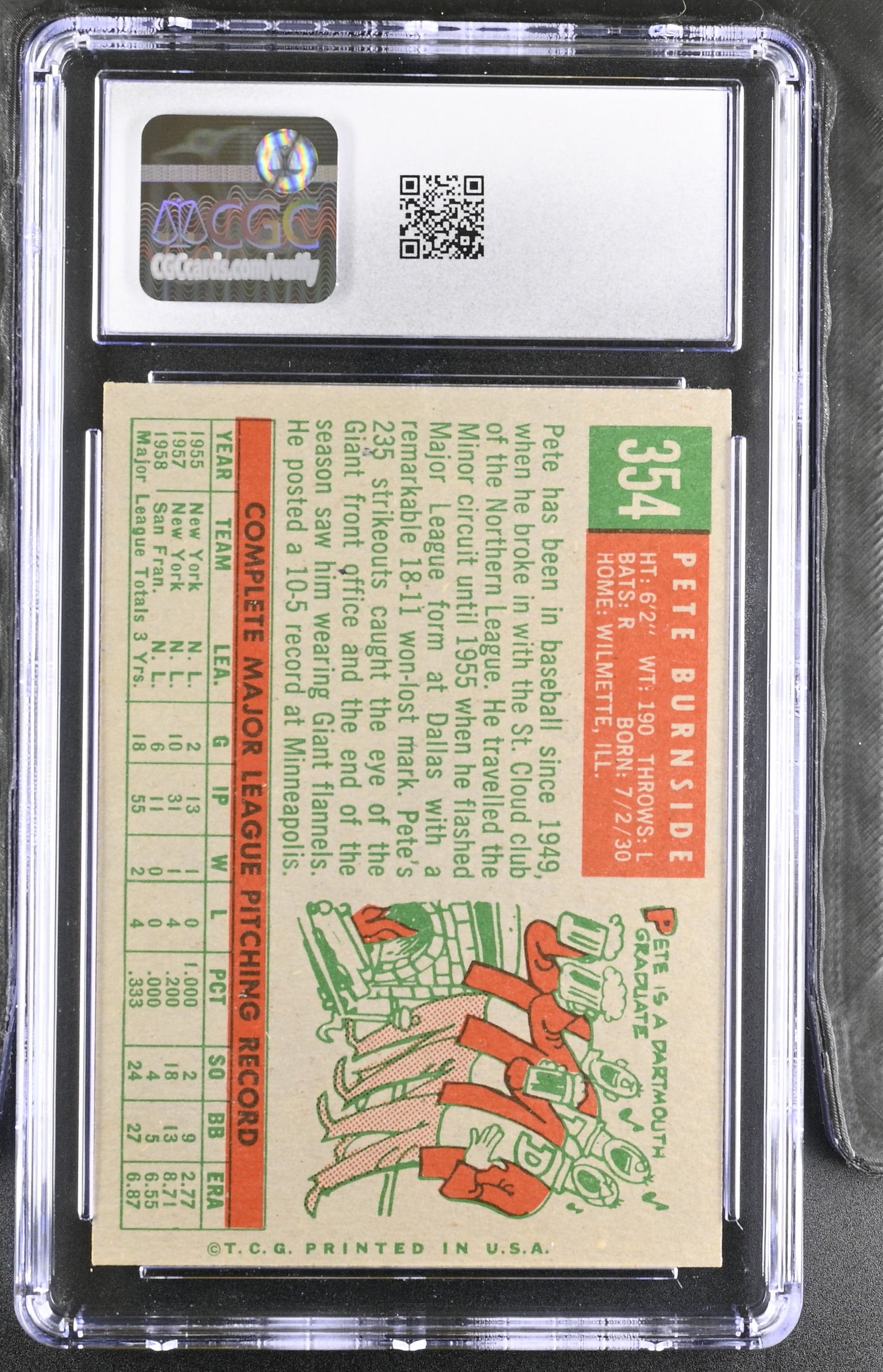 1959 Topps #354 Pete Burnside CGC 7 SN 6142657159