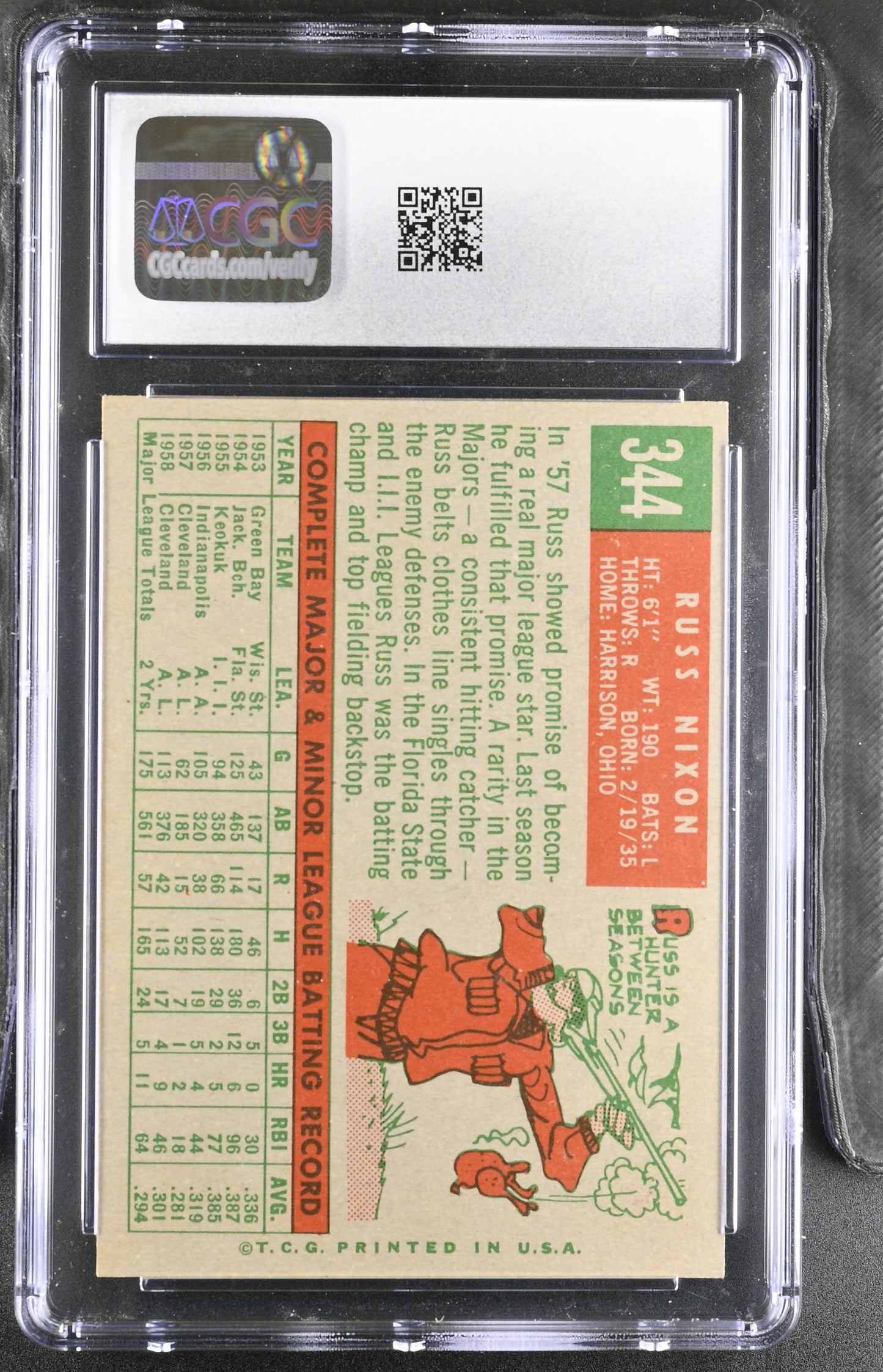 1959 Topps #344 Russ Nixon CGC 7 SN 6142657161