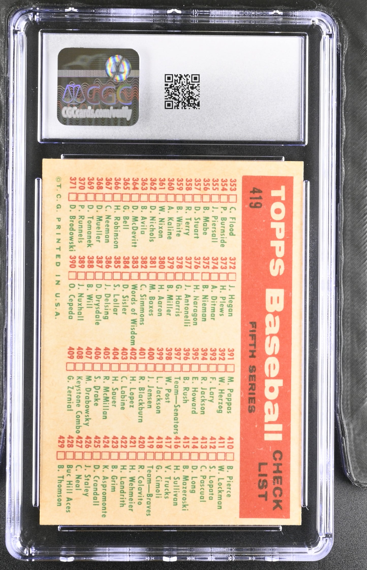1959 Topps #419 Milwaukee Braves CGC 5 SN 6142657165