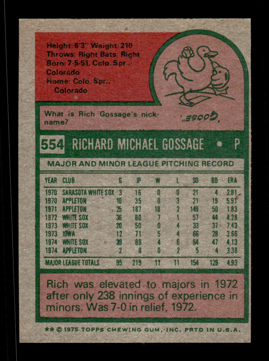 1975 Topps #554 Rich Gossage Chicago White Sox VGEX CS26016767