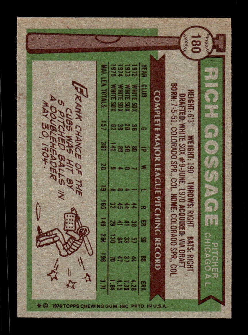 1976 Topps #180 Rich Gossage Chicago White Sox VGEX CS26016783