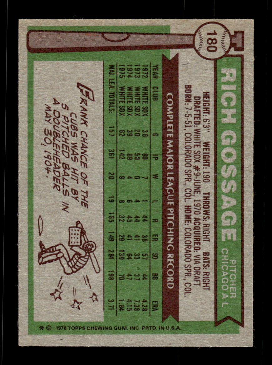 1976 Topps #180 Rich Gossage Chicago White Sox VGEX CS26016787