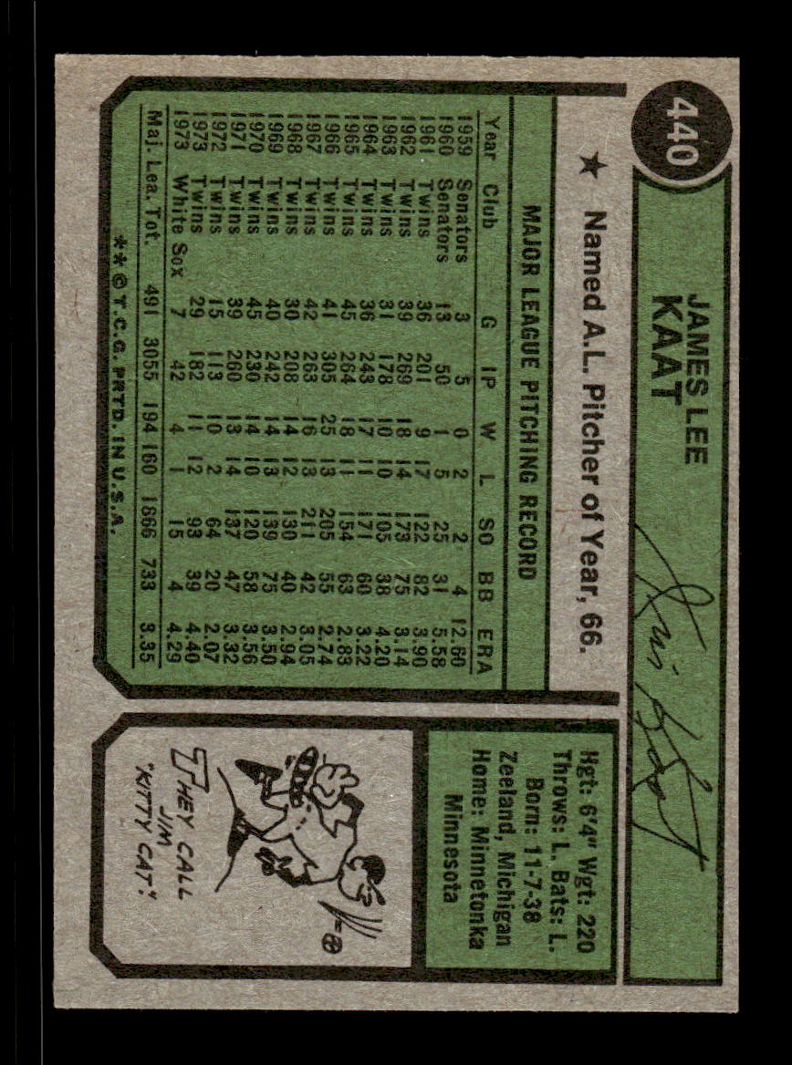 1974 Topps #440 Jim Kaat Chicago White Sox VGEX CS26016793