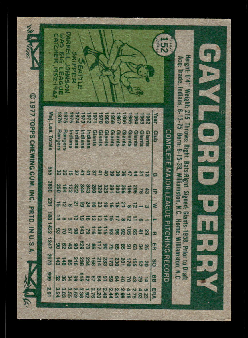 1977 Topps #152 Gaylord Perry Texas Rangers VGEX CS26016805