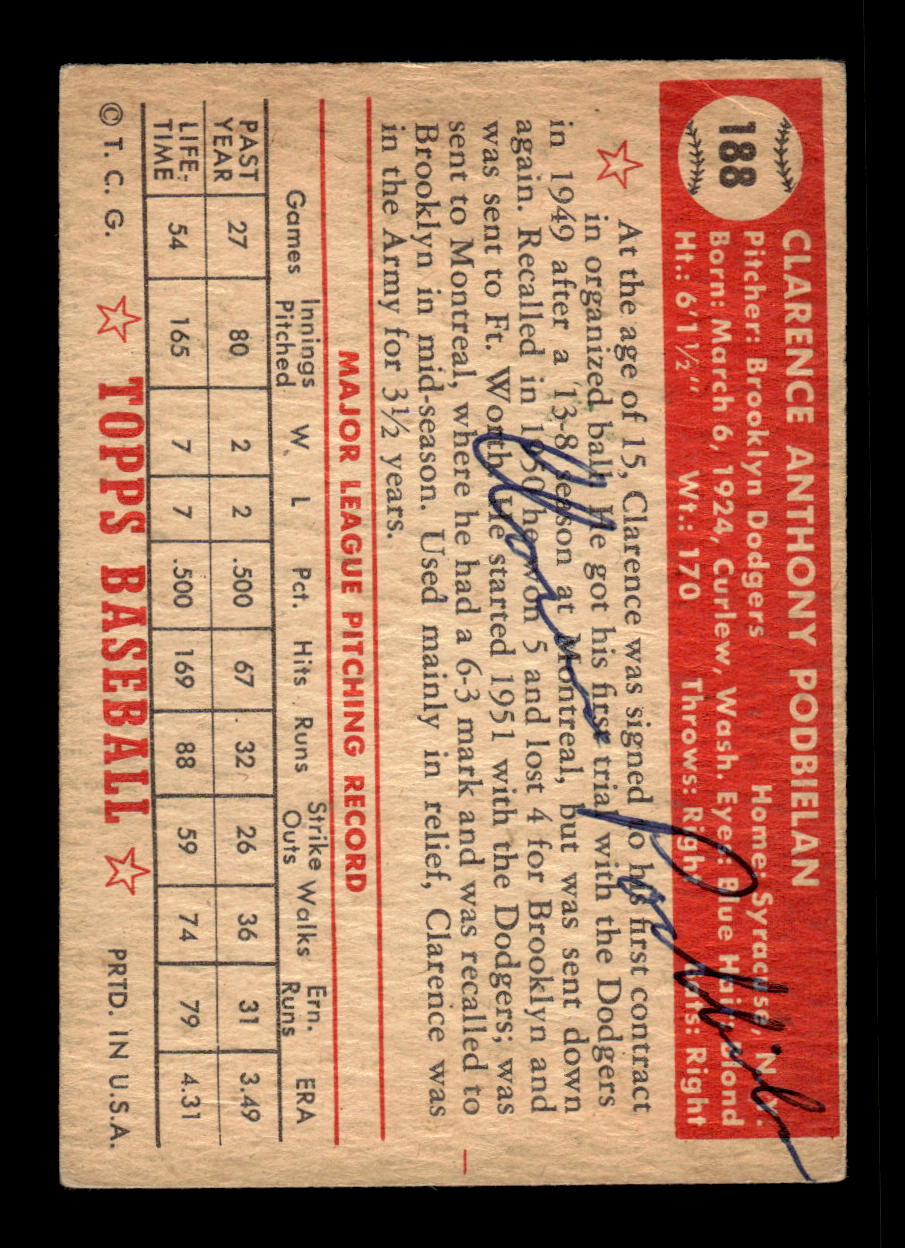 1952 Topps #188 Clarence Podbielan Signed on Card Poor CS26016820