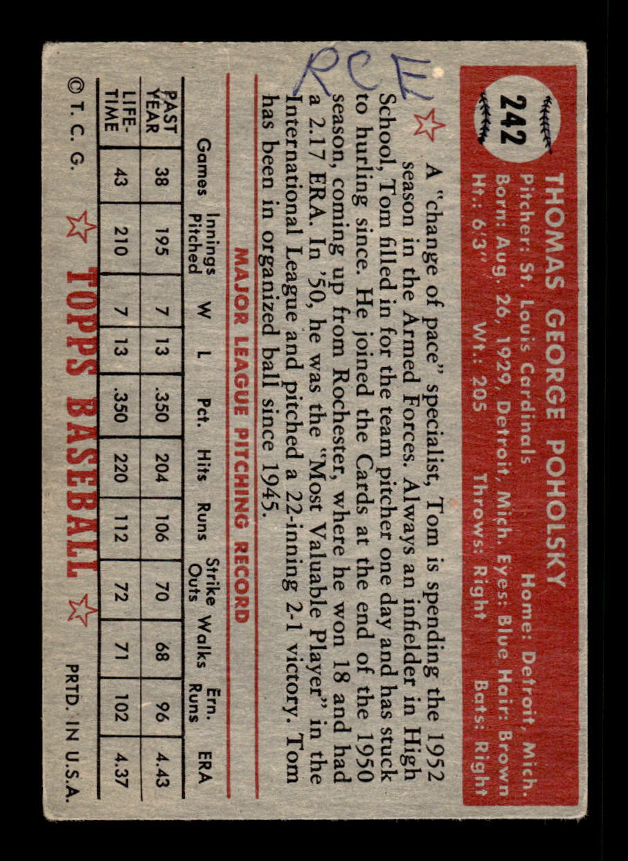 1952 Topps #242 Tom Poholsky St. Louis Cardinals MK Poor CS26016837