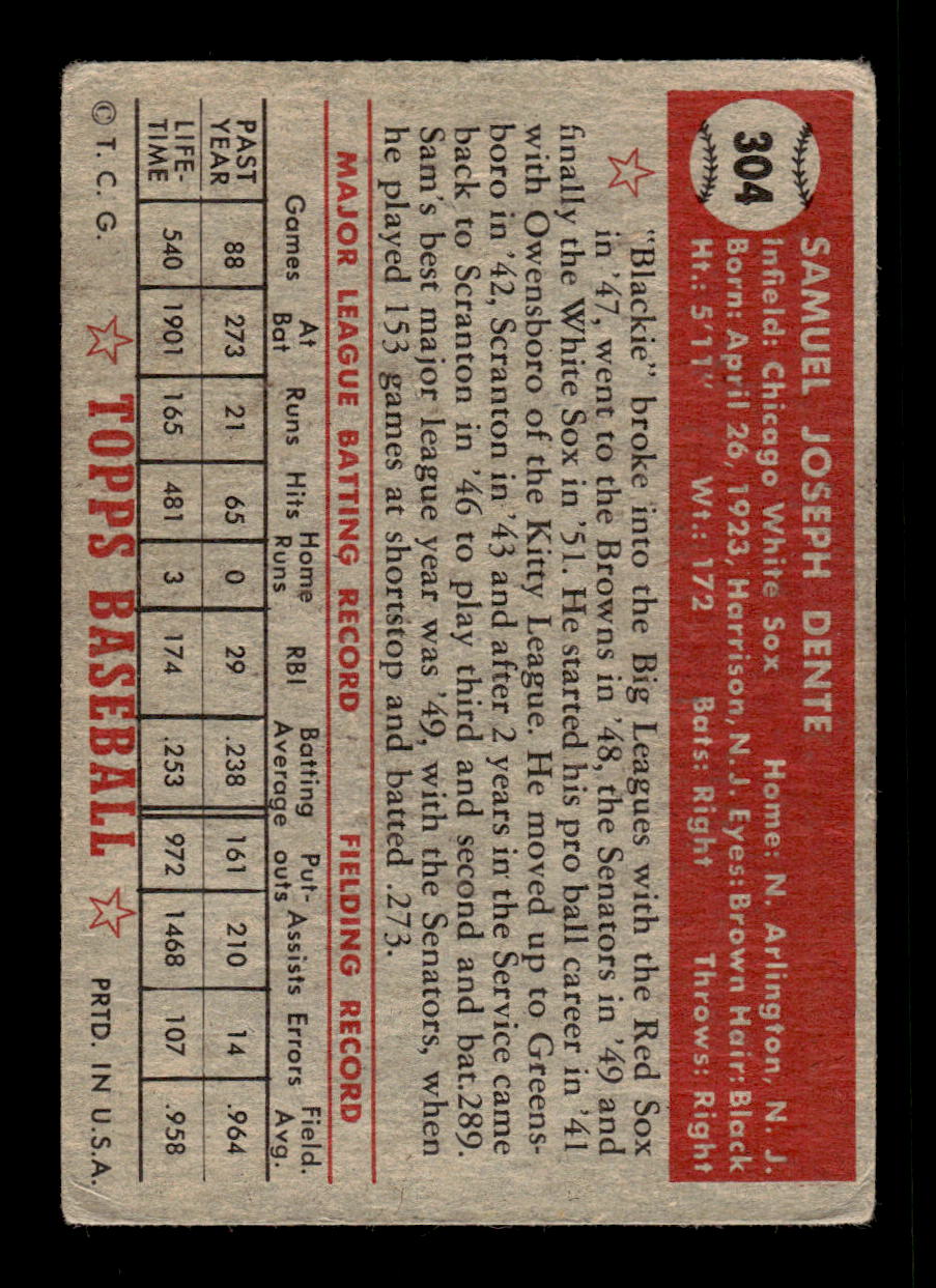 1952 Topps #304 Sam Dente Chicago White Sox Poor CS26016842