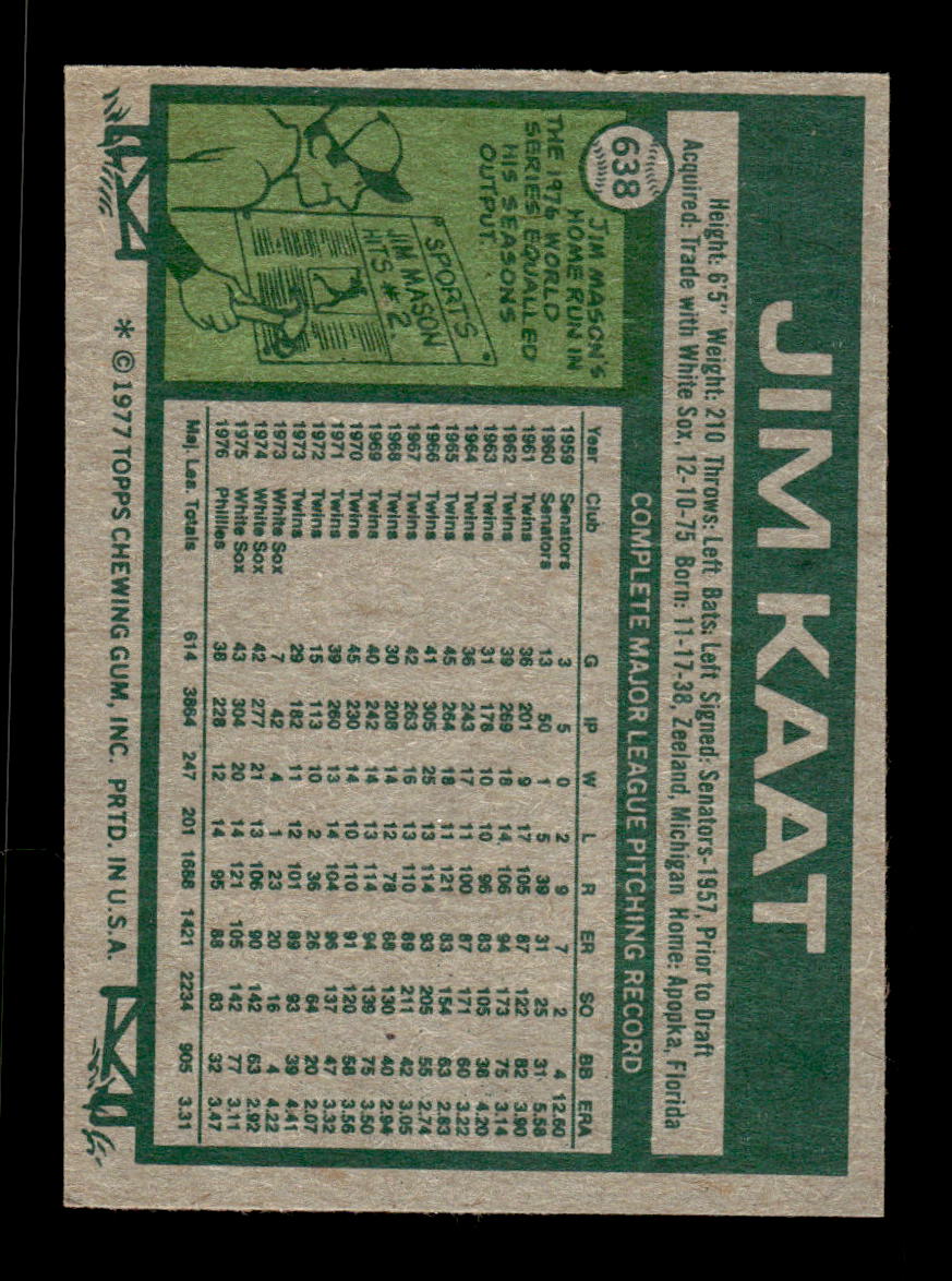 1977 Topps #638 Jim Kaat Philadelphia Phillies Poor CS26016845