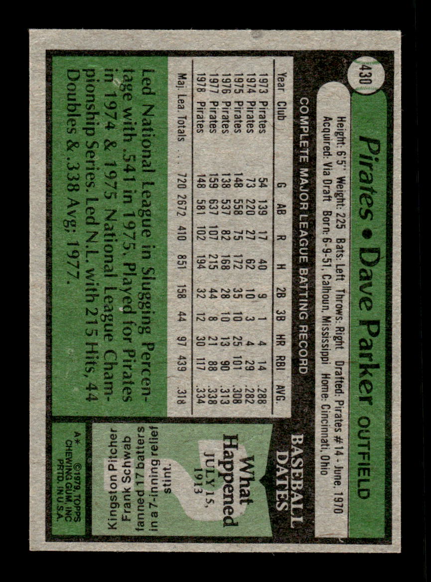 1979 Topps #430 Dave Parker Pittsburgh Pirates VG CS26016897