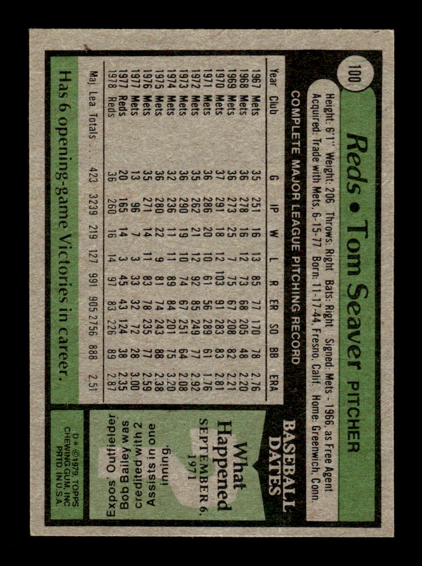 1979 Topps #100 Tom Seaver Cincinnati Reds VG CS26016941