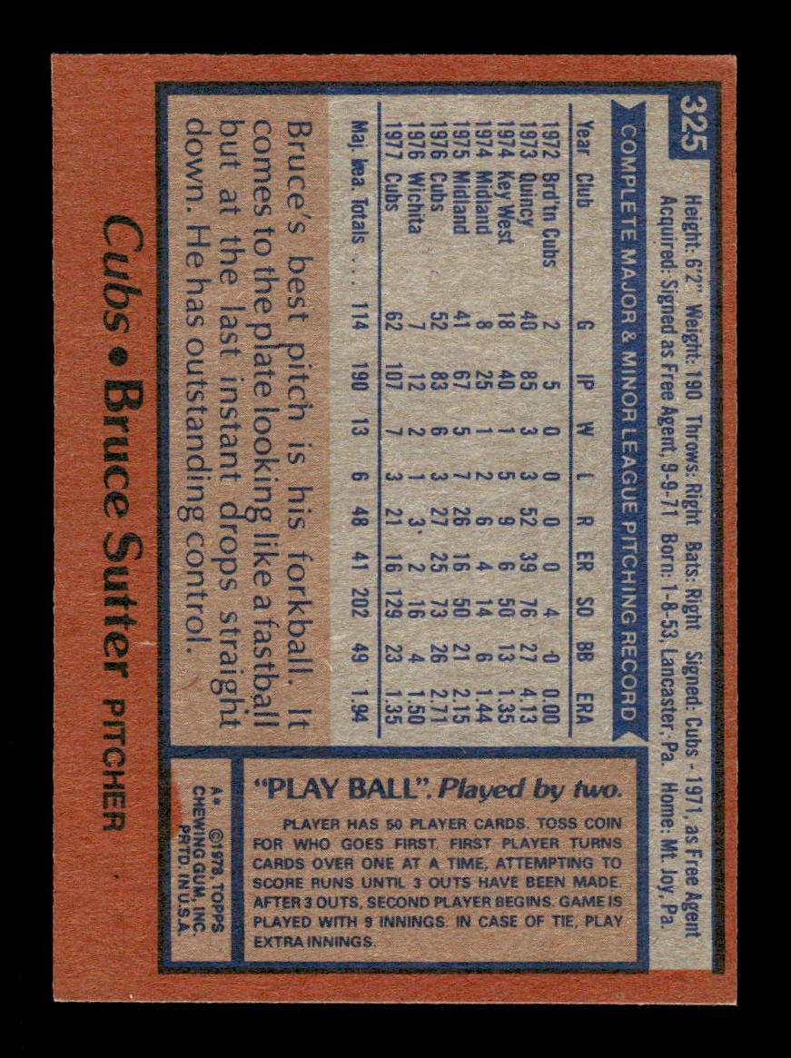 1978 Topps #325 Bruce Sutter Chicago Cubs EX CS26016944