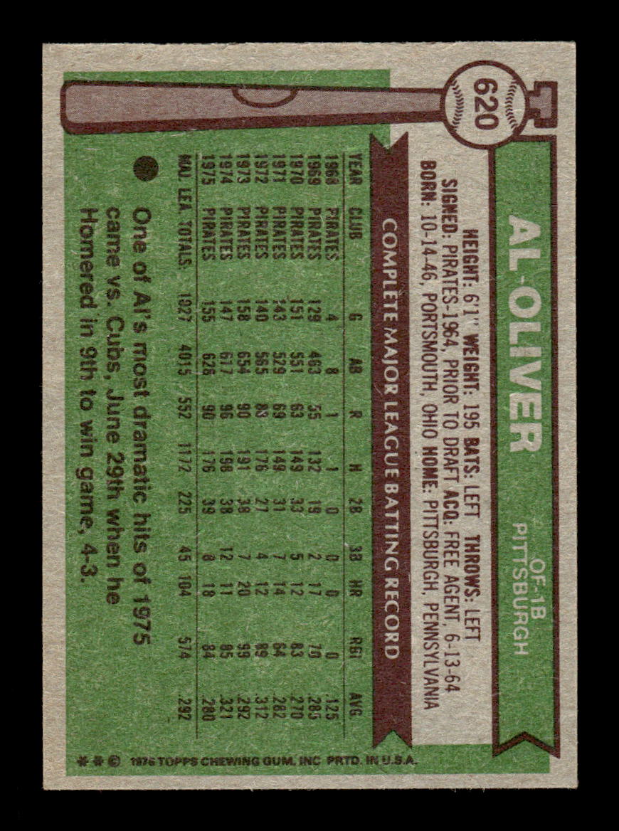 1976 Topps #620 Al Oliver Pittsburgh Pirates EX CS26016945