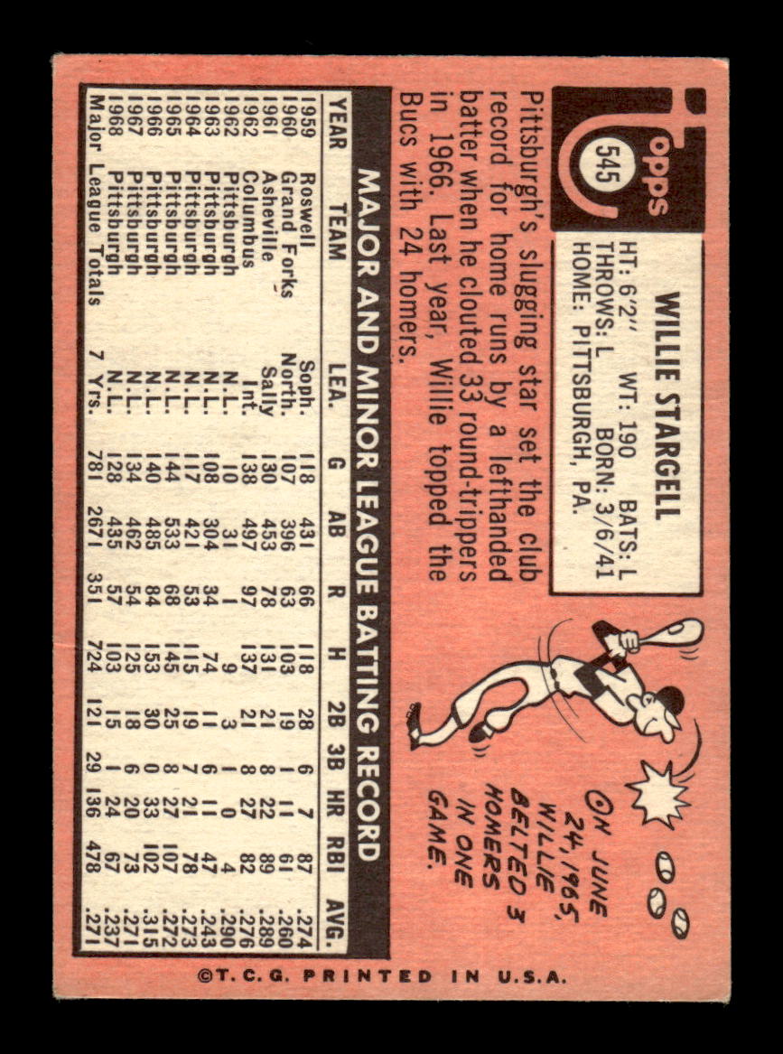 1969 Topps #545 Willie Stargell Pittsburgh Pirates EX CS26016974