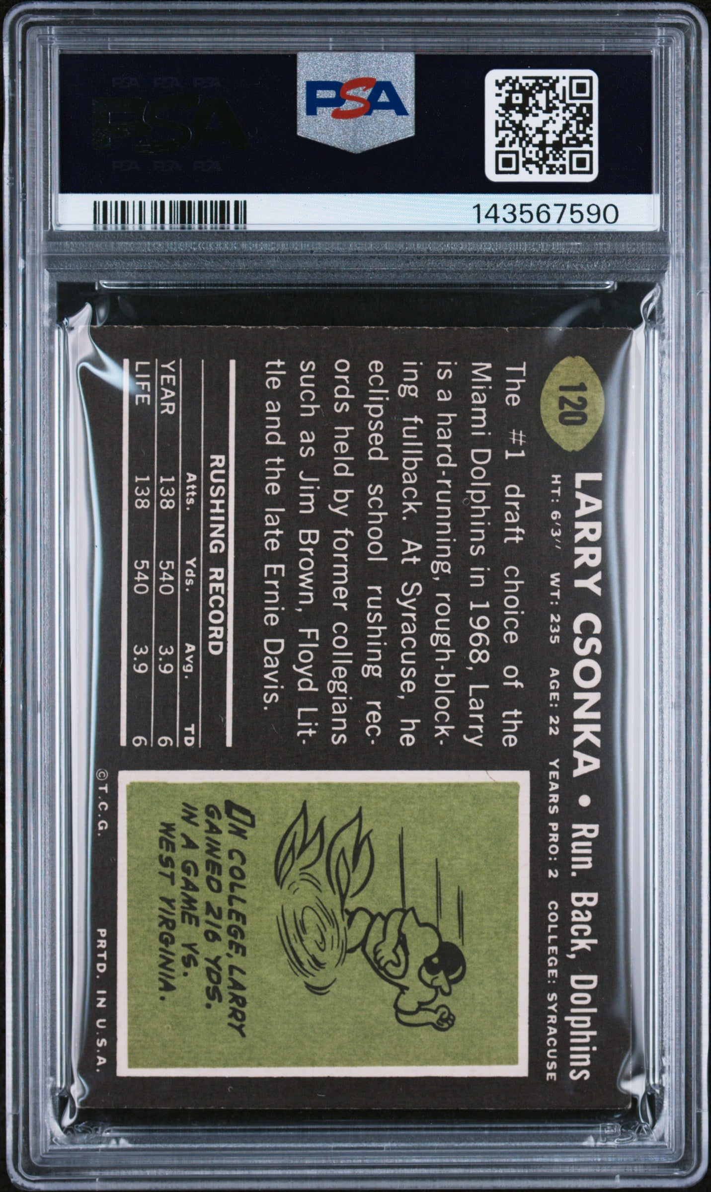 1969 Topps #120 Larry Csonka Fresh Grade PSA 4.5 SN 143567590